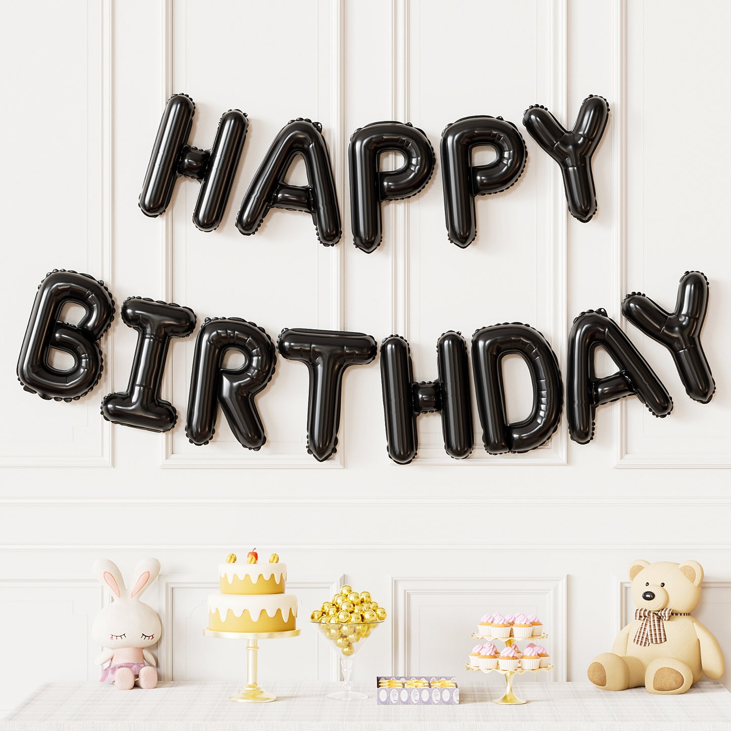 Adeyoo Black Happy Birthday Balloon Banner - 16 Inch Happy Birthday Foil Balloon Big Letter Balloons Self Inflating Hbd Sign Balloons for Boys Girls Women Men Birth Party Decorations