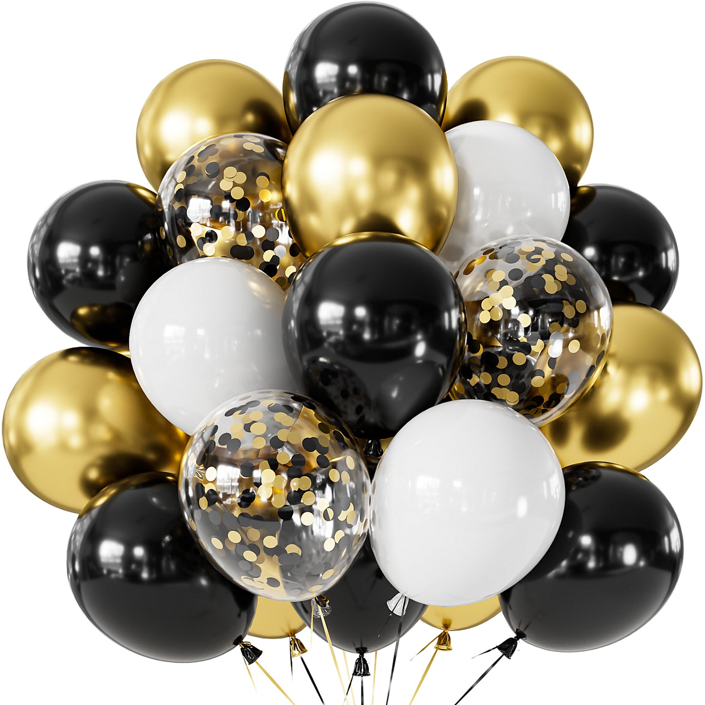 Adeyoo Black and Gold Balloons - 12 Inch Congratulations Balloons with Black Gold White Latex Balloon Glitter Confetti Balloon for Congratulations Birthday Wedding Retirement Party Decorations