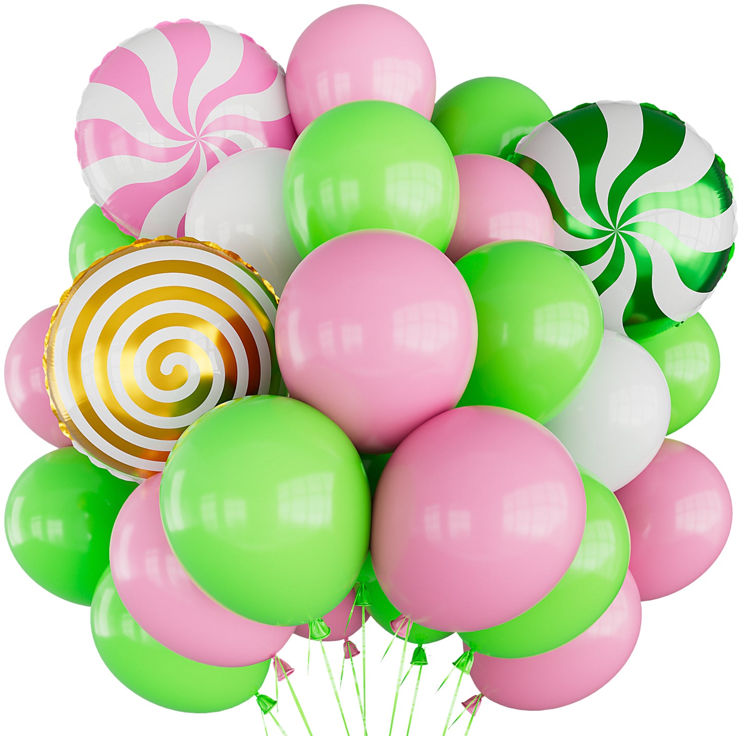 Pink Christmas Balloons 50Pcs Xmas Balloons Set Pink Green White Latex Balloons with Sweet Candy Foil Balloons Green Pink Gold Lollipop Balloons for Christmas Candies Theme Party Decorations