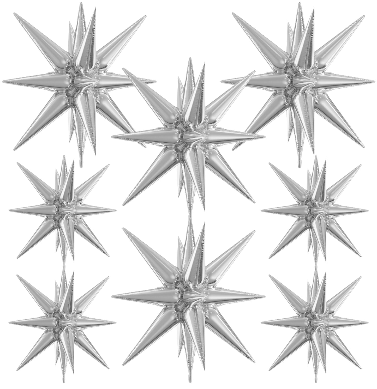 Silver Star Balloons,One-Piece 14-Pointed Starburst Balloons Explosion Star Balloons Huge Spike Balloons Cone Mylar Balloons Foil Balloons for Halloween Christmas New Year Party Decorations