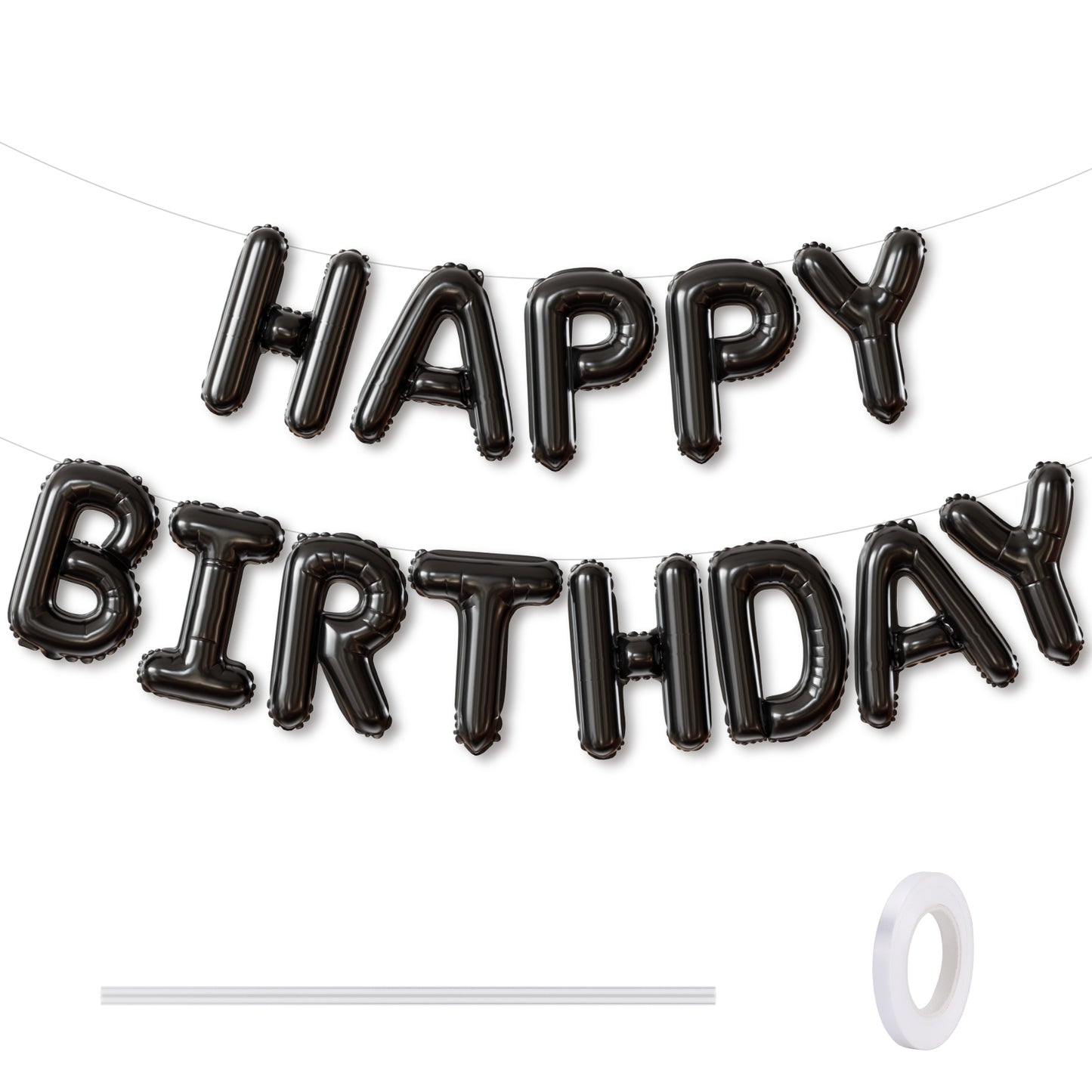 Adeyoo Black Happy Birthday Balloon Banner - 16 Inch Happy Birthday Foil Balloon Big Letter Balloons Self Inflating Hbd Sign Balloons for Boys Girls Women Men Birth Party Decorations