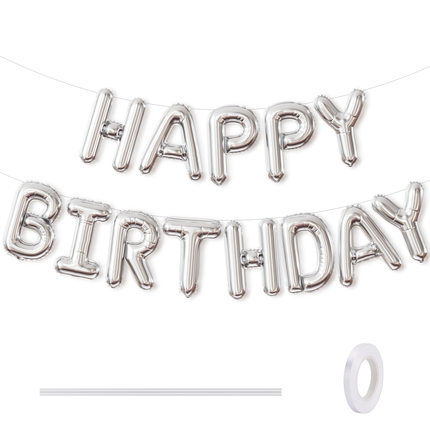 Adeyoo Silver Happy Birthday Balloon Banner - 16 Inch Happy Birthday Foil Balloon Big Letter Balloons Self Inflating Hbd Sign Balloons for Boys Girls Women Men Pet Birth Party Decorations