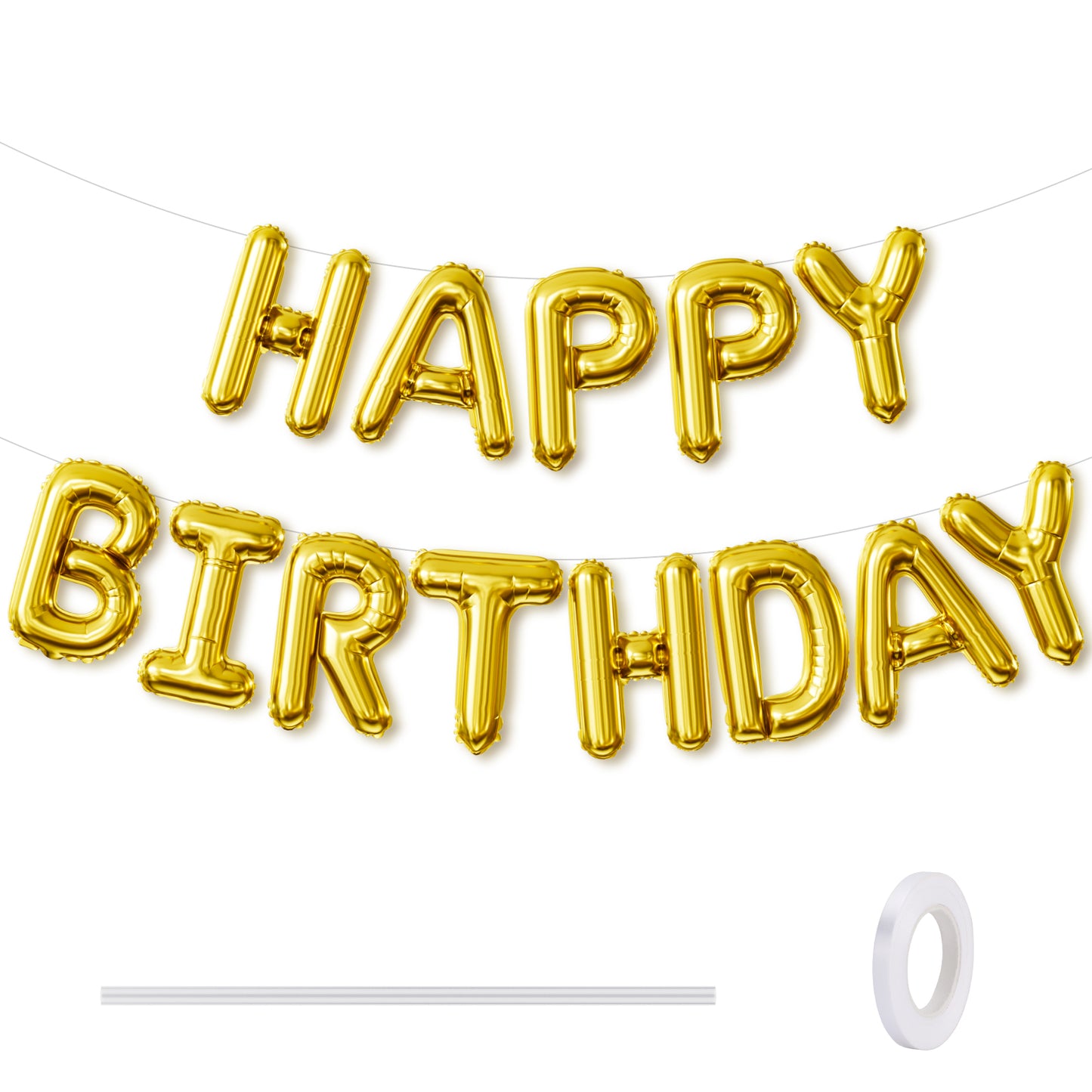 Adeyoo Gold Happy Birthday Balloon Banner - 16 Inch Happy Birthday Foil Balloon Big Letter Balloons Self Inflating Hbd Sign Balloons for Boys Girls Women Men Birth Party Decorations