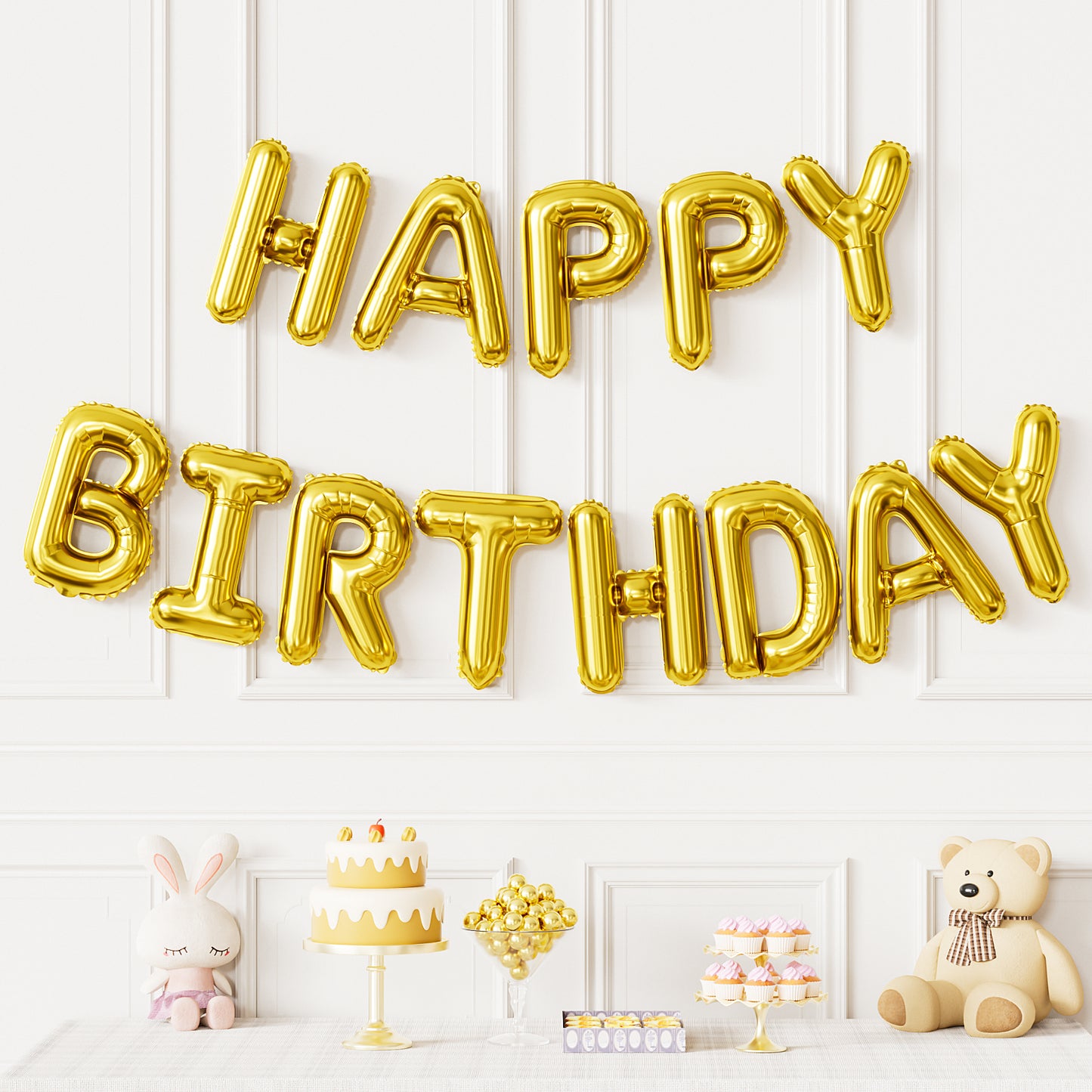 Adeyoo Gold Happy Birthday Balloon Banner - 16 Inch Happy Birthday Foil Balloon Big Letter Balloons Self Inflating Hbd Sign Balloons for Boys Girls Women Men Birth Party Decorations
