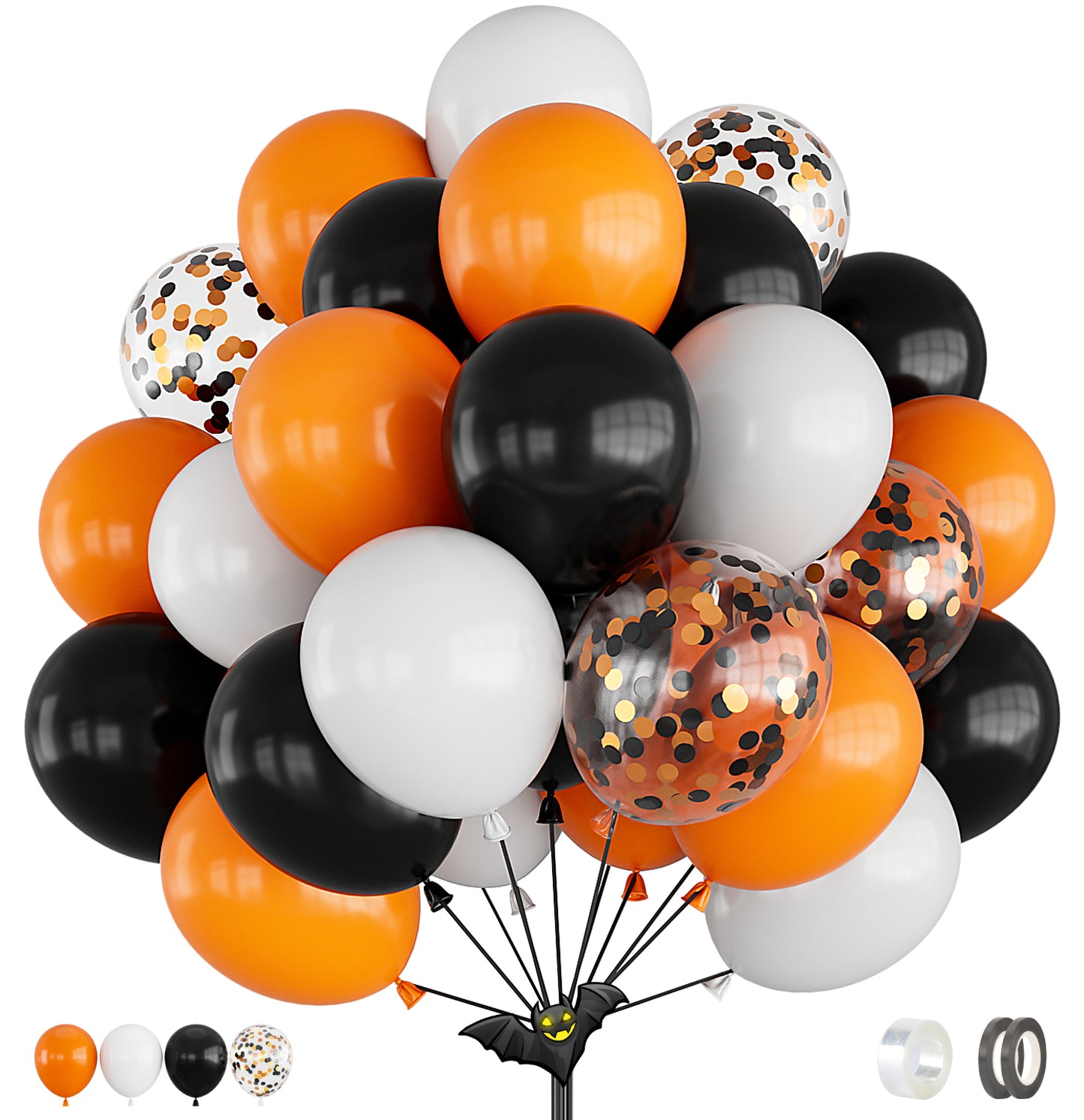 Adeyoo Halloween Balloons Orange and Black Balloons Set,60 Pcs 12inch Latex Balloons Orange Black White Confetti Balloons for Birthday Halloween Trick or Treat Party Spooky Ghost Party Decoration