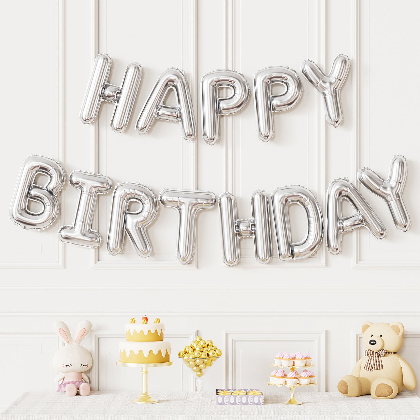Adeyoo Silver Happy Birthday Balloon Banner - 16 Inch Happy Birthday Foil Balloon Big Letter Balloons Self Inflating Hbd Sign Balloons for Boys Girls Women Men Pet Birth Party Decorations