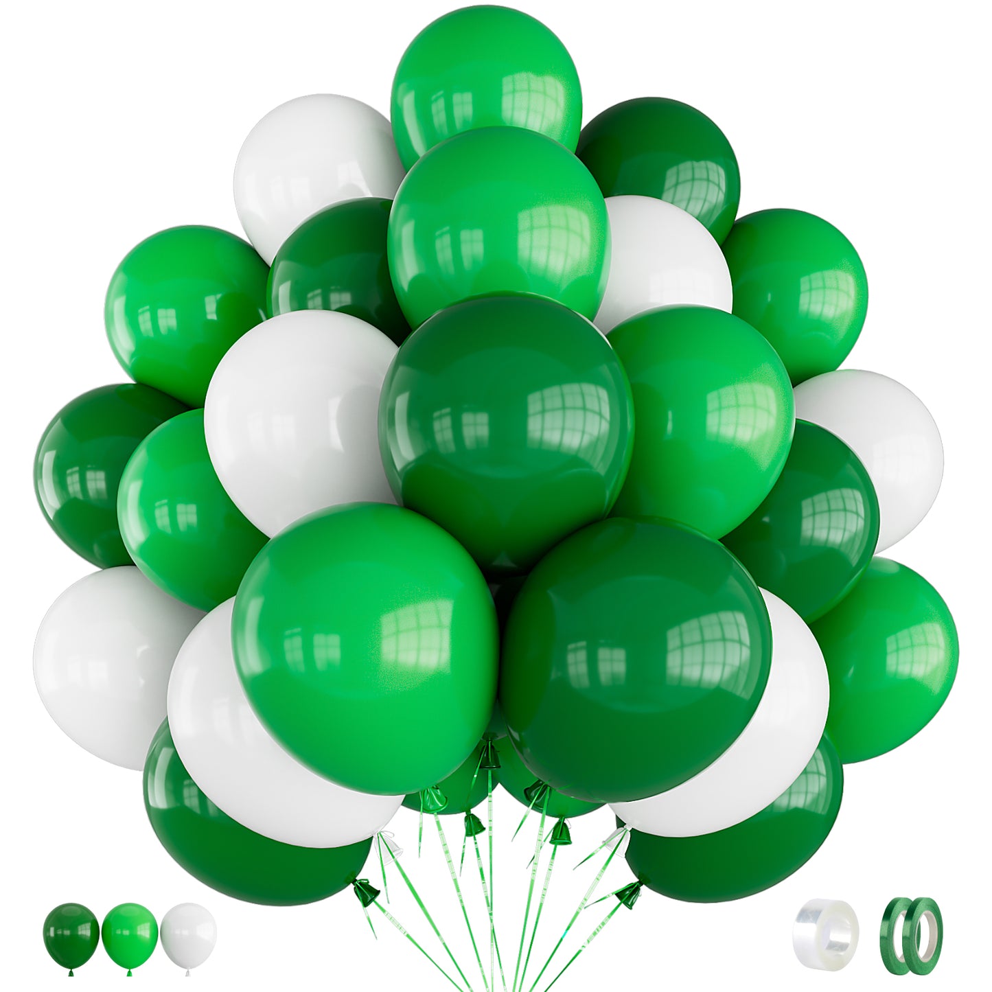 Adeyoo Green and White Balloons, 60 Pcs 12 inch Dark Green Balloons White Party Balloon Natural Latex Balloon for Jungle Safari Birthday Baby Shower Party Decorations