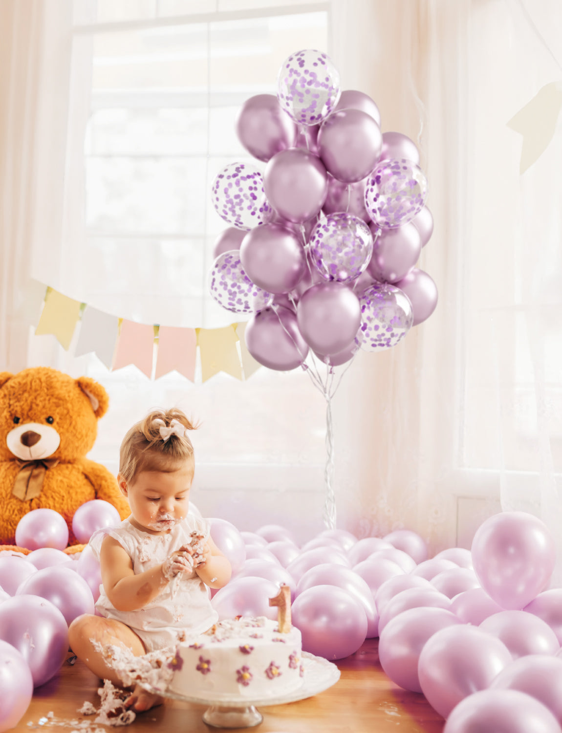 Adeyoo Purple Party Balloons,60 Pcs 12 inch Confetti Balloons Set,Metallic Light Purple Latex Balloons Shiny Thicken Premium Party Decorations Balloons for Women Girls Birthday Wedding Bridal Shower