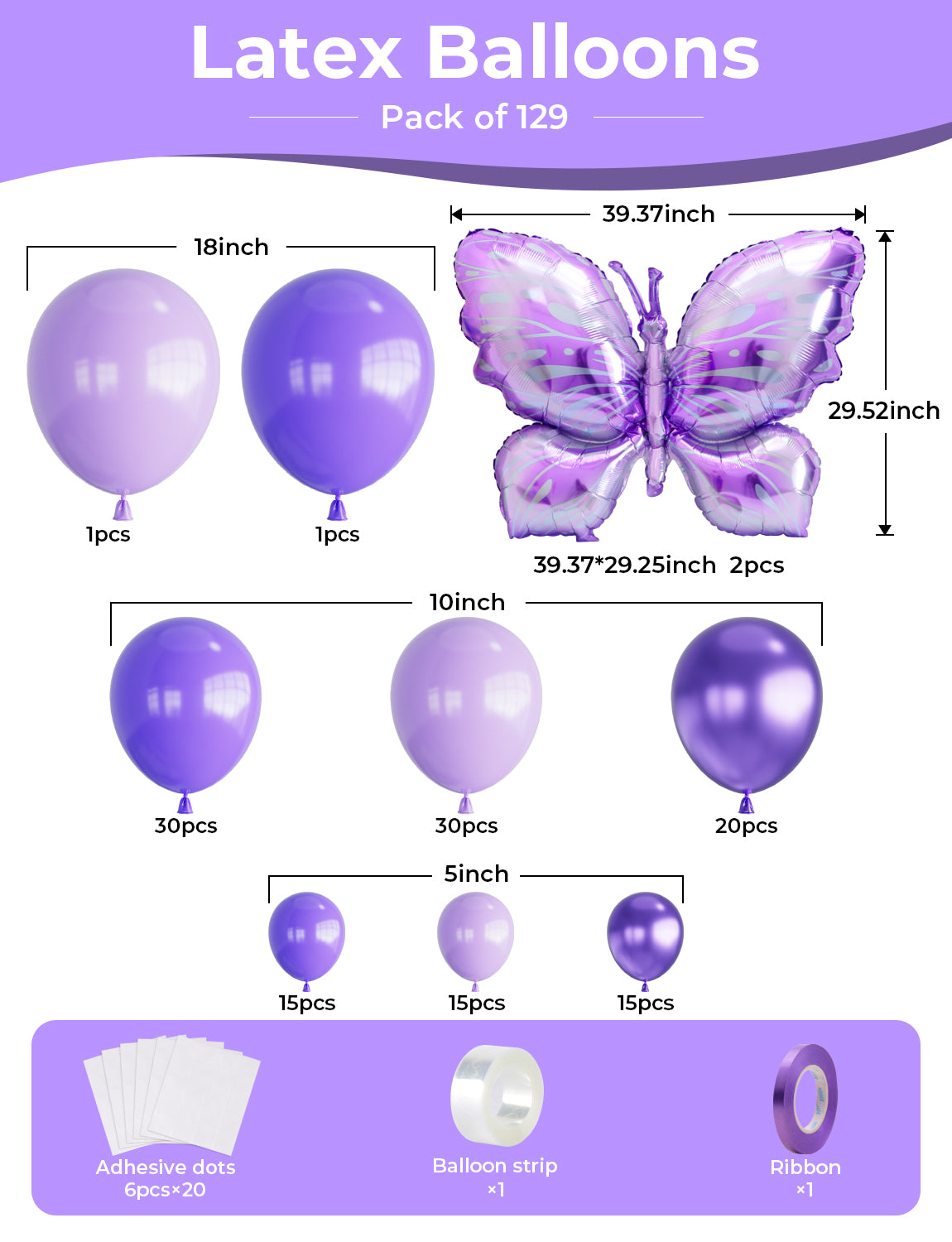 Adeyoo Purple Butterfly Balloon Garland Arch Kit,129 pcs Pastel Balloons Macaron Light Metallic Purple Balloons Butterfly Foil Balloons for Girl Birthday Baby Shower Fairy Party Decorations