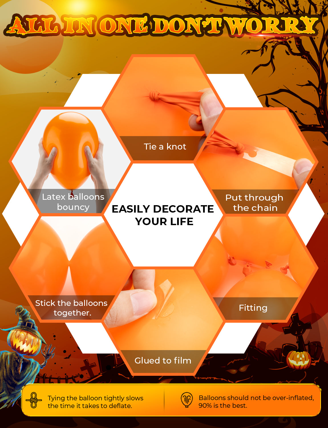 Adeyoo Halloween Balloons Orange and Black Balloons Set,60 Pcs 12inch Latex Balloons Orange Black White Confetti Balloons for Birthday Halloween Trick or Treat Party Spooky Ghost Party Decoration
