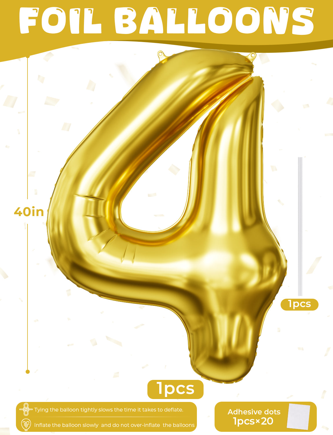 Gold Number 4 Balloon – 40 Inch Giant Foil Number Balloon, Gold Number Balloons for Men Women Boys Girls Birthday Graduation Anniversary Party Decorations