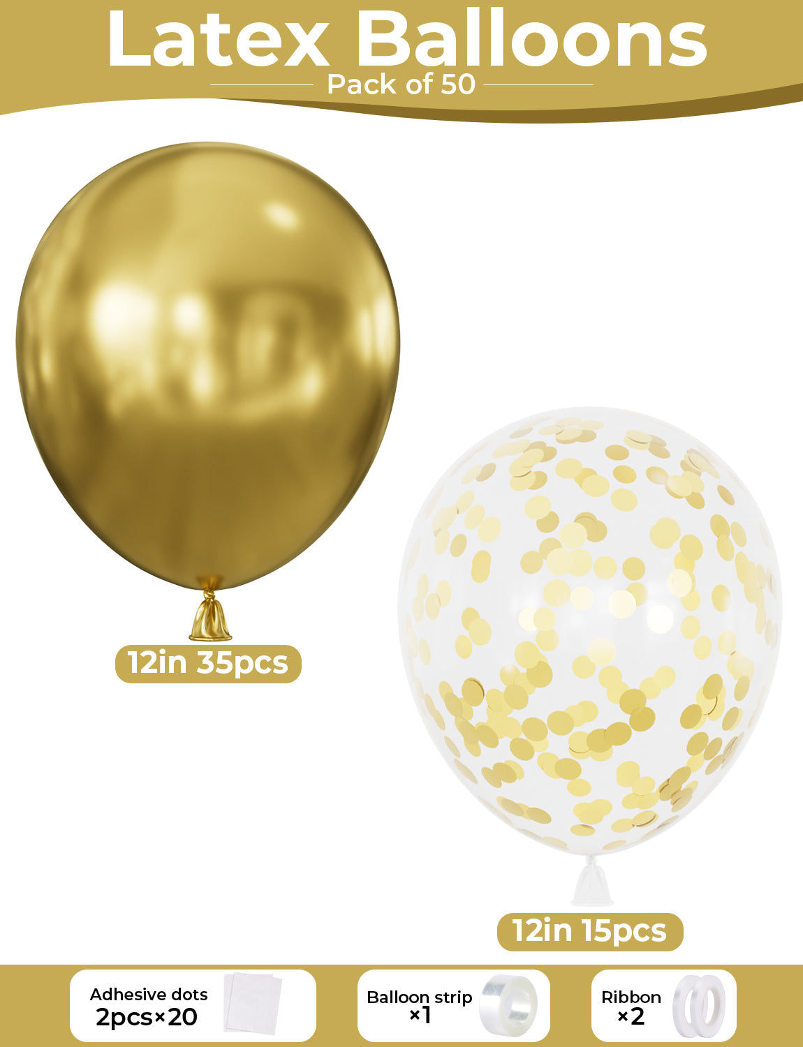 Gold Balloons - 12 Inch Metallic Gold & Confetti Balloons for Party 50Pcs Strong Thicken Metallic Gold Balloons with Gold Confetti Balloon for Birthday Wedding Christmas New Year Eve Engagement