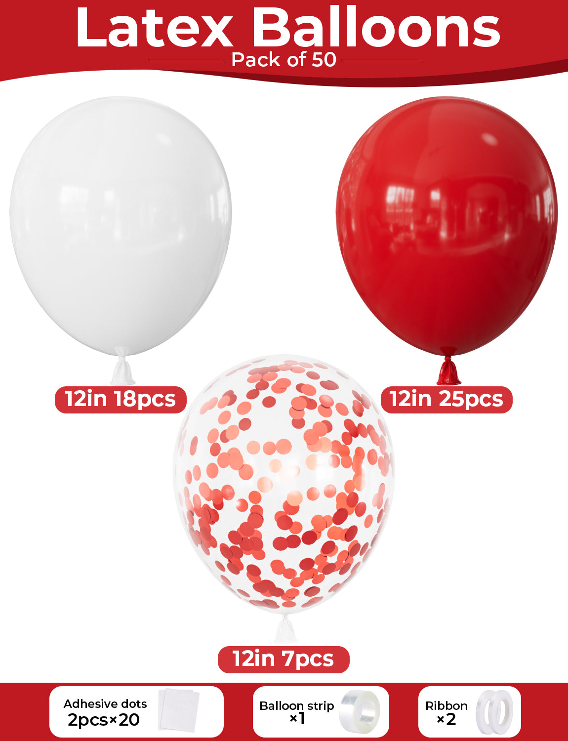 Adeyoo Red and White Balloons - 12 Inch Red White Confetti Latex Balloons Thickened Party Balloon for Wedding Birthday Christmas Anniversary Engagement Baby Shower Valentine's Day Party Decorations