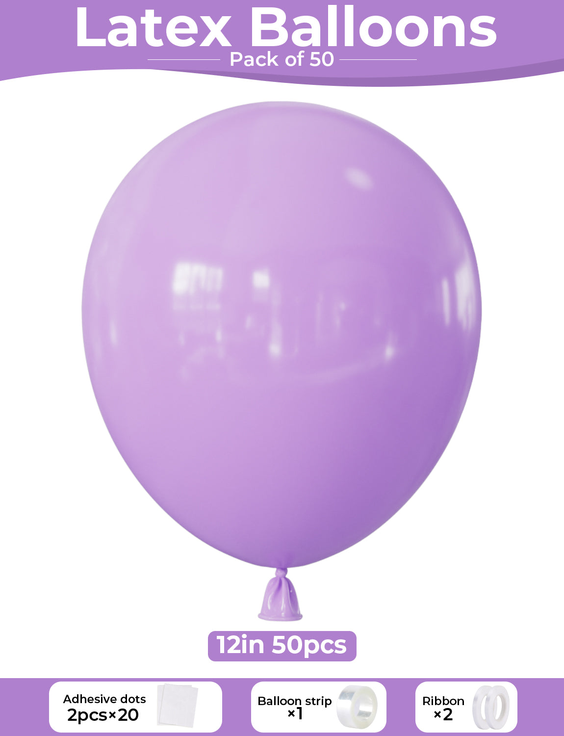 Adeyoo Lilac Balloons - 50Pcs Purple Balloons, 12 Inch Round Pastel Purple Balloon Bright Latex Party Balloon with Ribbons for Morhers Day Birthday Baby Shower Wedding Party Decorations