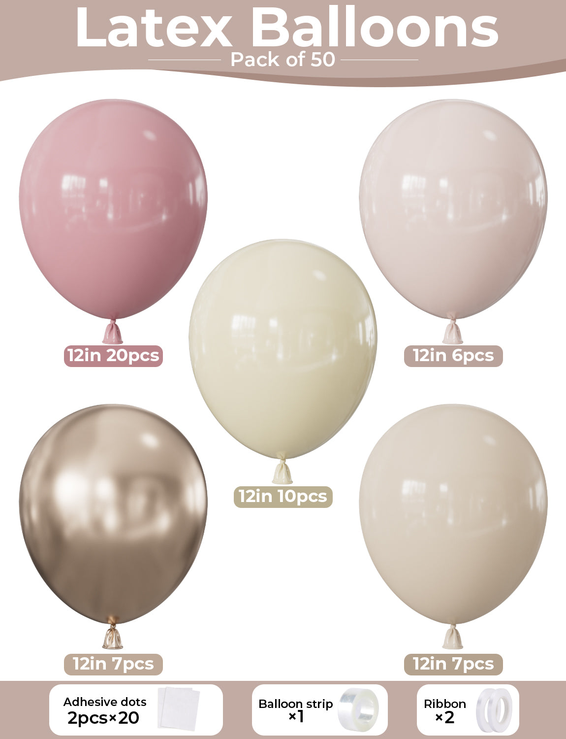 Adeyoo Dusty Pink and White Balloons - 12 Inch Retro Blush Pink Nude Balloons with Sand White Champagne Gold Latex Balloon, Party Balloon for Birthday Wedding Bridal Baby Shower Boho Party Decorations