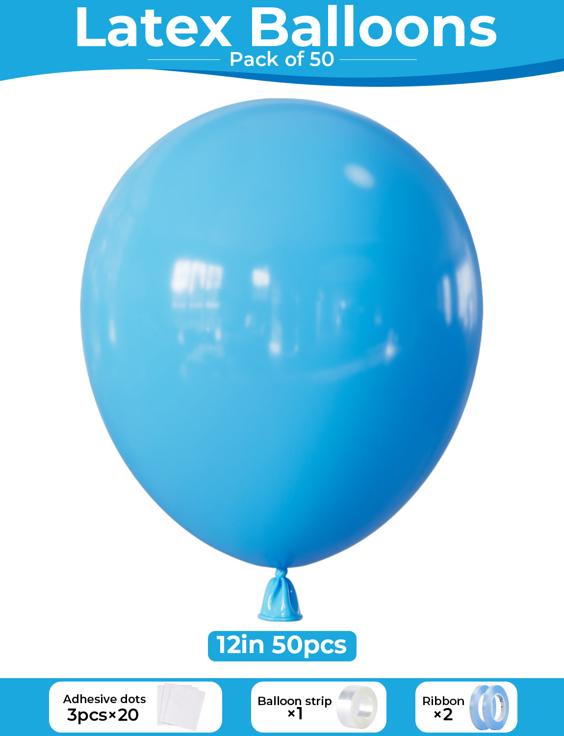 Adeyoo Light Blue Balloons -12 Inch Pastel Blue Balloons 50Pcs Baby Sky Latex Balloon with Ribbons, Bright Party Balloon for Baby Shower Gender Reveal Birthday Wedding Party Decorations