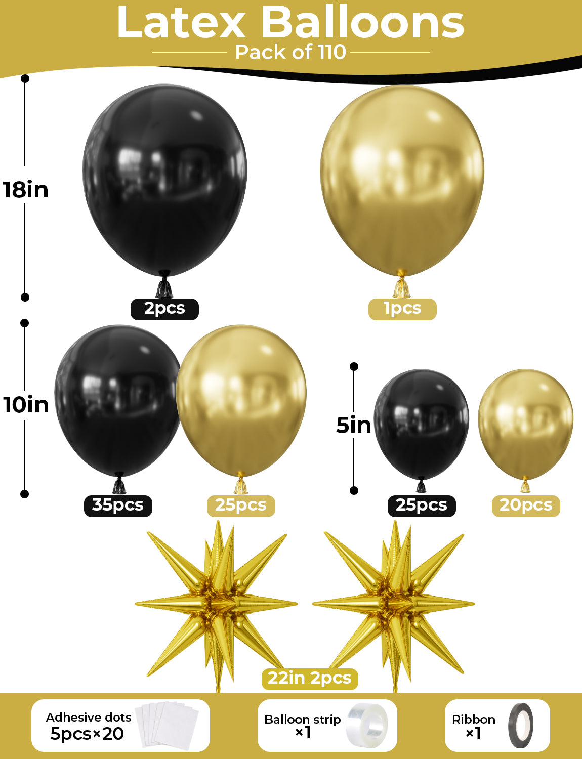 Adeyoo Black and Gold Balloon Arch Garland Kit - Black and Gold Balloons with Explosion Star Foil Balloon 18/10/5Inch Glitter Latex Balloons for Birthday Retirement Wedding Prom Party Decorations