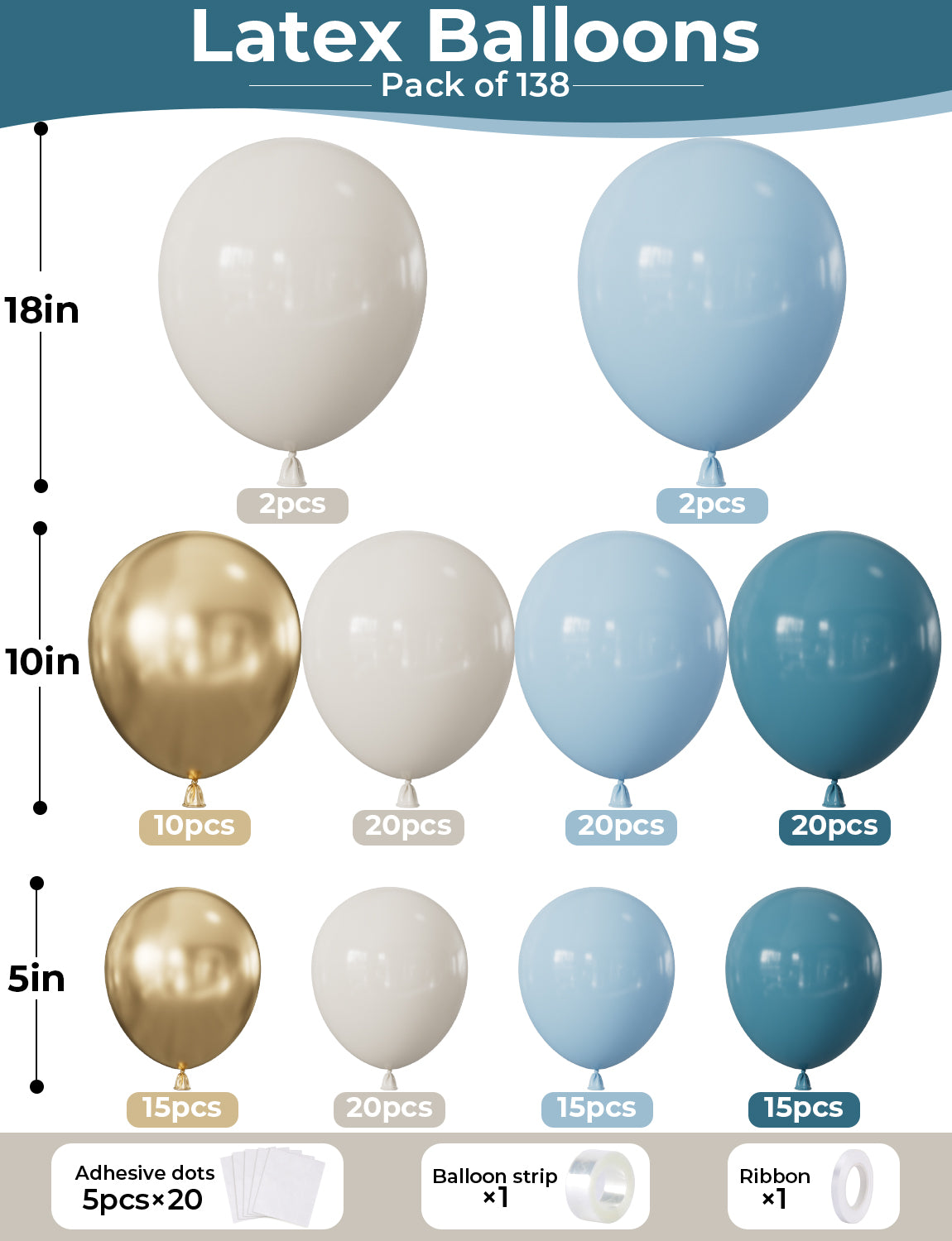 Adeyoo Dusty Blue Balloon Arch Kit Garland - 134Pcs Baby Blue Balloon Arch Kit with Sand White and Gold Balloons Dusty Blue Balloons for Baby Shower Christening Bridal Shower Birthday Party Decoration