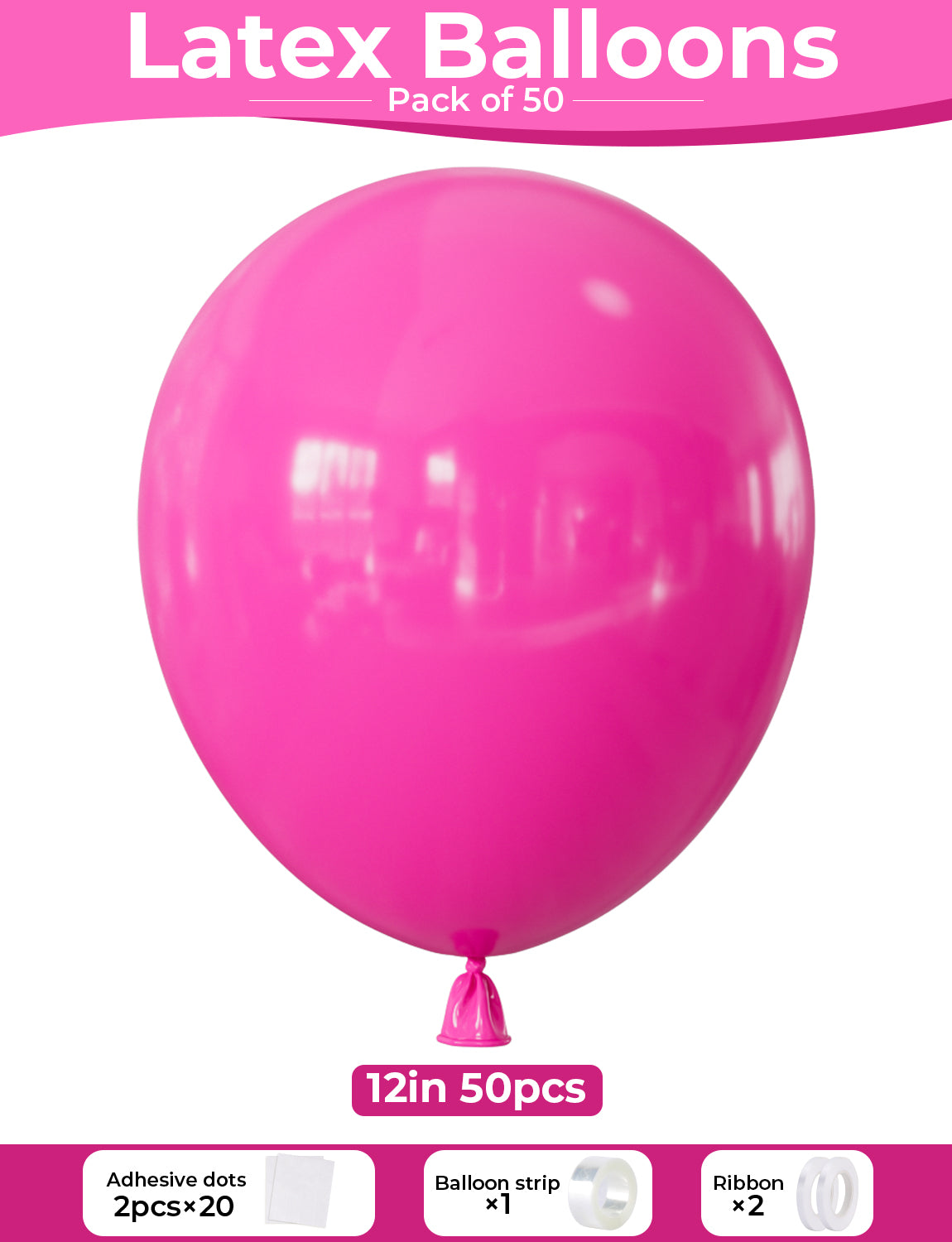 Hot Pink Balloons - 50 Pcs 12 Inch Pink Balloons for Party Decor Strong Thicken Hot Pink Balloons Round Latex Balloons for Women Princess Birthday Anniversary Wedding Valentine‘s Day Party