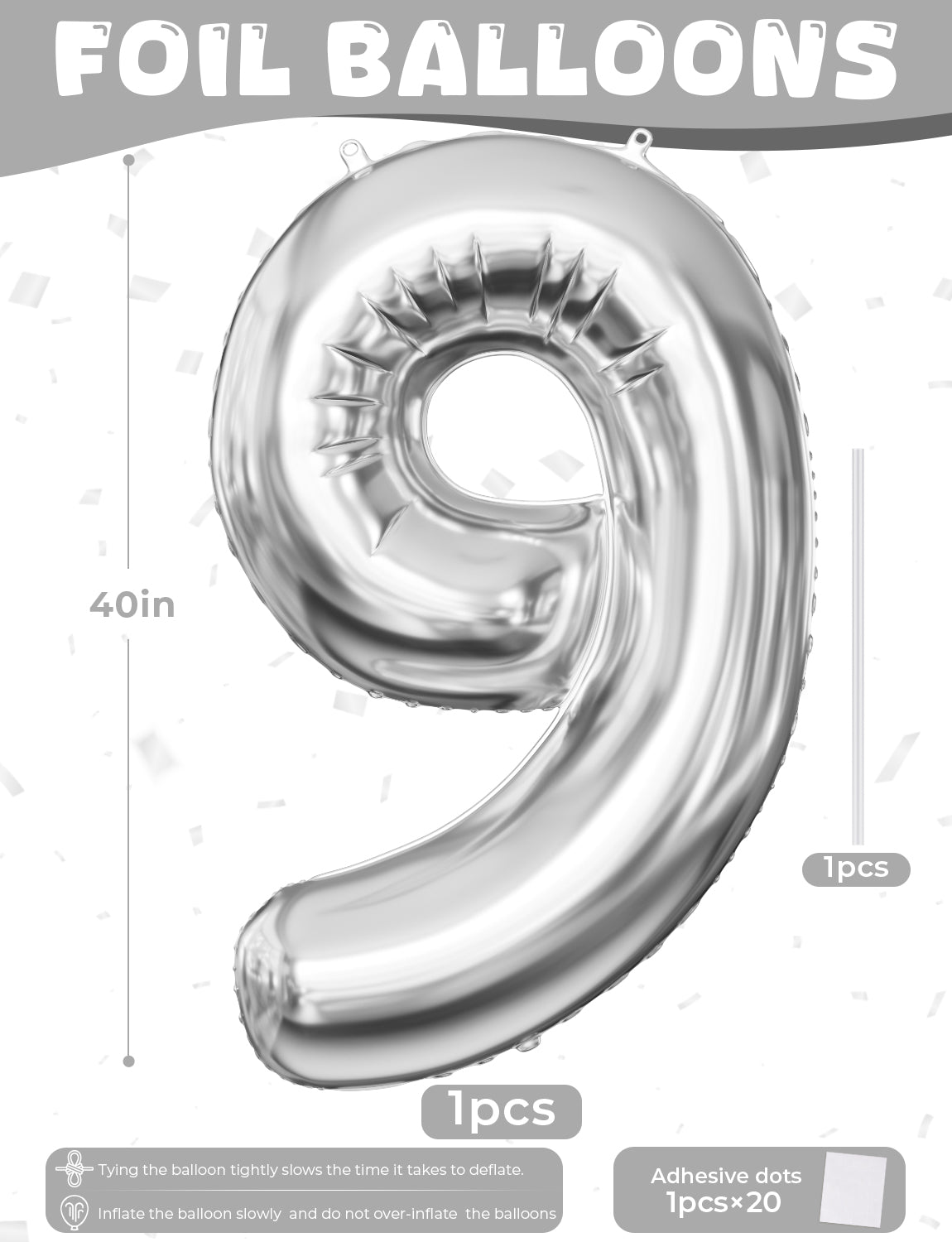 Silver Number 9 Balloon - 40 Inch Silver Number Balloon, Large Silver Foil Balloons for Men Women Boys Girls Birthday Graduation Anniversary Party Decorations