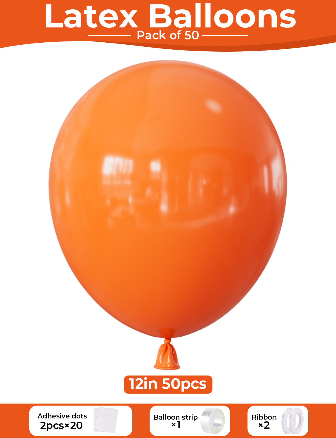 Adeyoo Orange Balloons - 50 Pcs Orange Latex Balloons 12 Inch Round Balloon with Ribbons, Strong Thicken Party Balloon for Birthday Wedding Baby Shower Party Decorations, Photo Backdrop Supplies