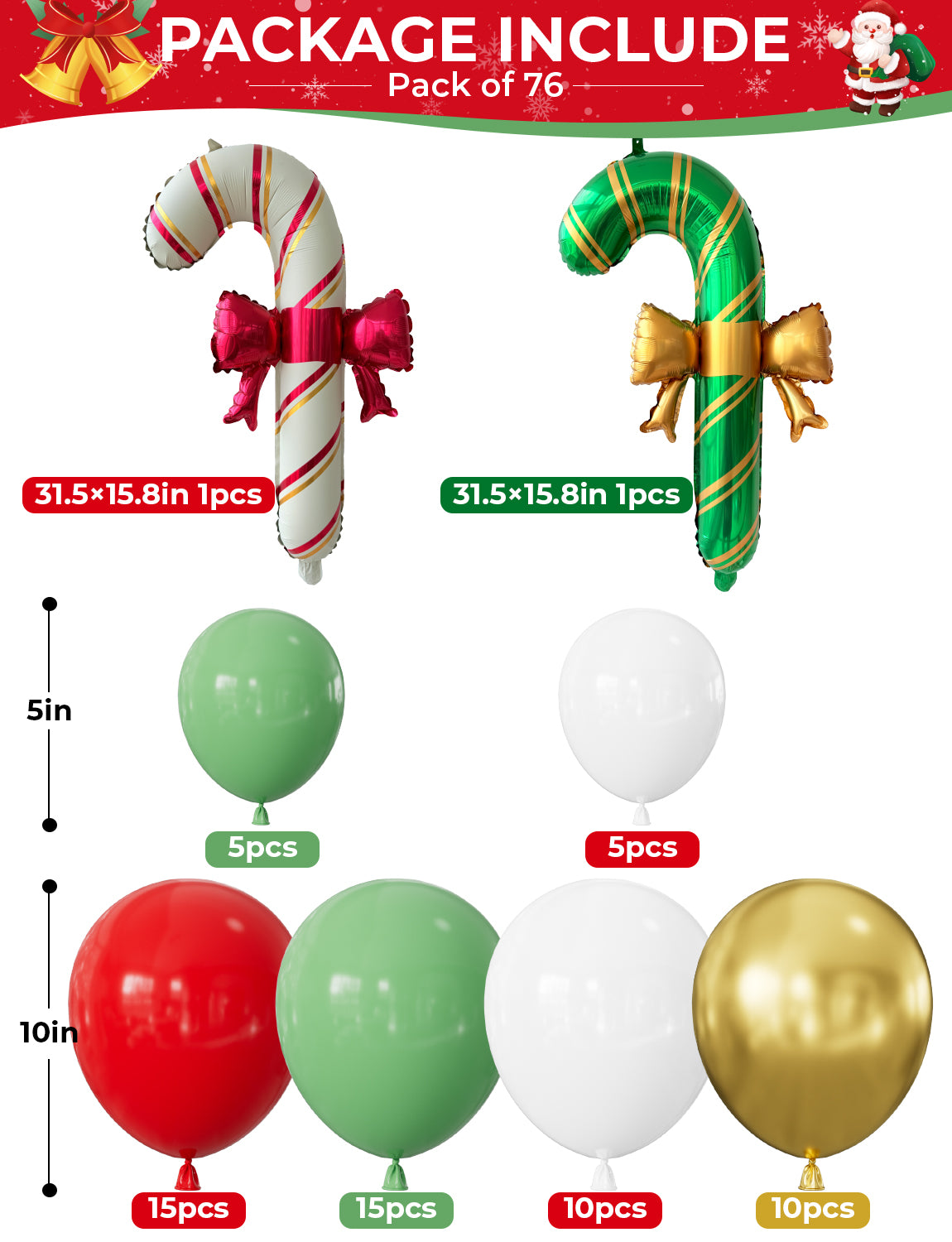 Adeyoo Candy Cane Balloons Arch - Christmas Balloons Arch Kit Garland, Christmas Party Decorations with MERRY CHRISTMAS Foil Balloon, Red Green White Xmas Balloons for Xmas Party Supplies
