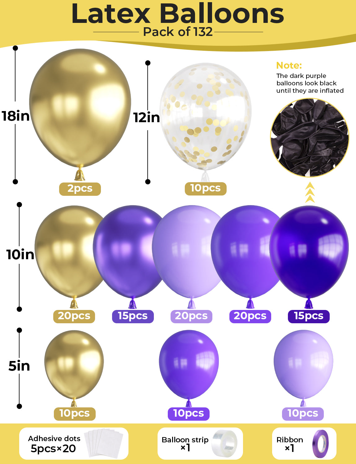Purple and Gold Balloon Arch Kit Garland - 132Pcs Purple Balloon Arch Multi-Size Lilac and Gold Balloons with Confetti, Party Balloons for Birthday Baby Shower Wedding Lavender Themed Party Decoration