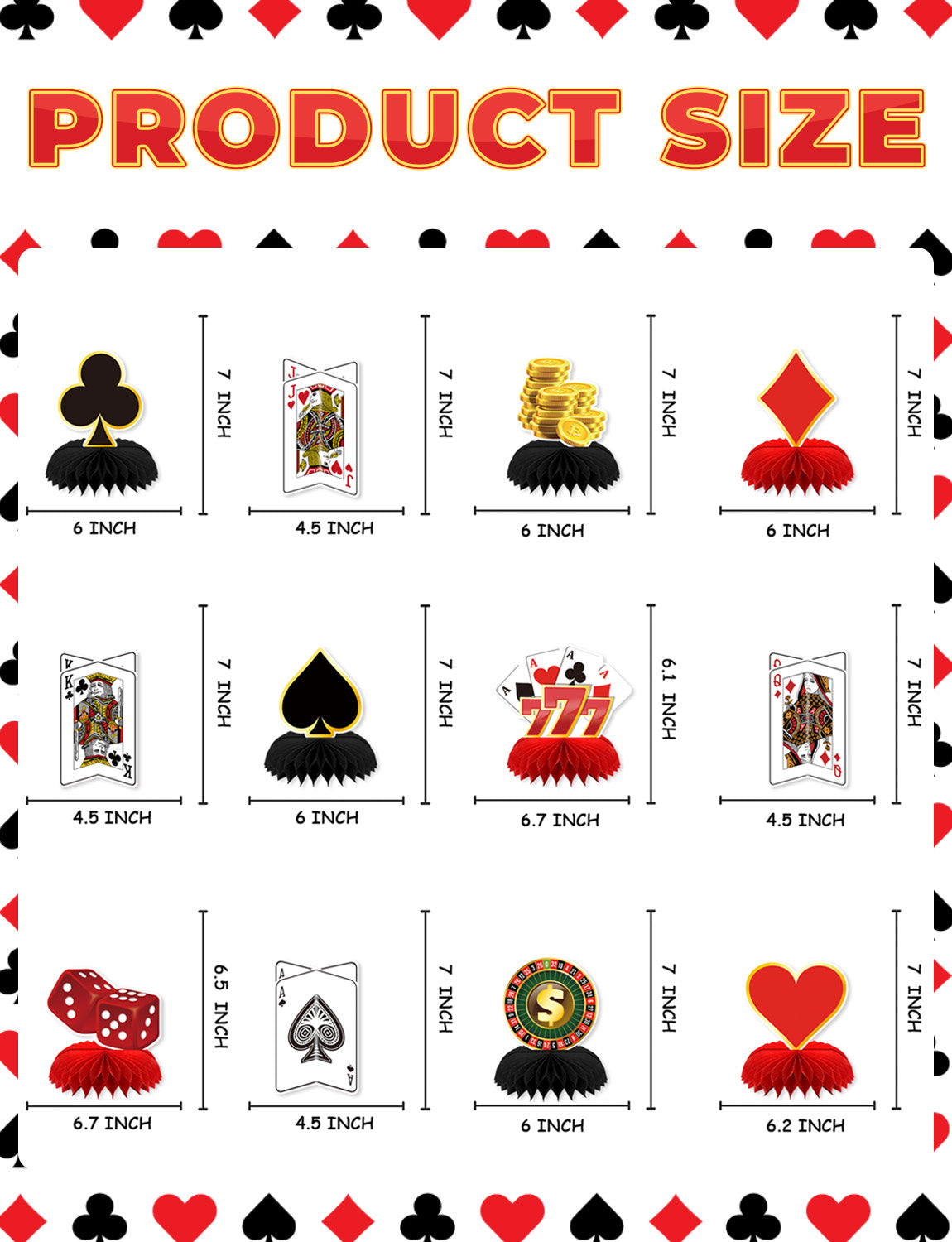 Adeyoo 12Pcs Casino Theme Party Decorations,Casino Centerpieces for Tables 3D Red Black Honeycomb Centerpieces Topper Poker Party Decorations for Birthday Game Night Casino Poker Party Supplies