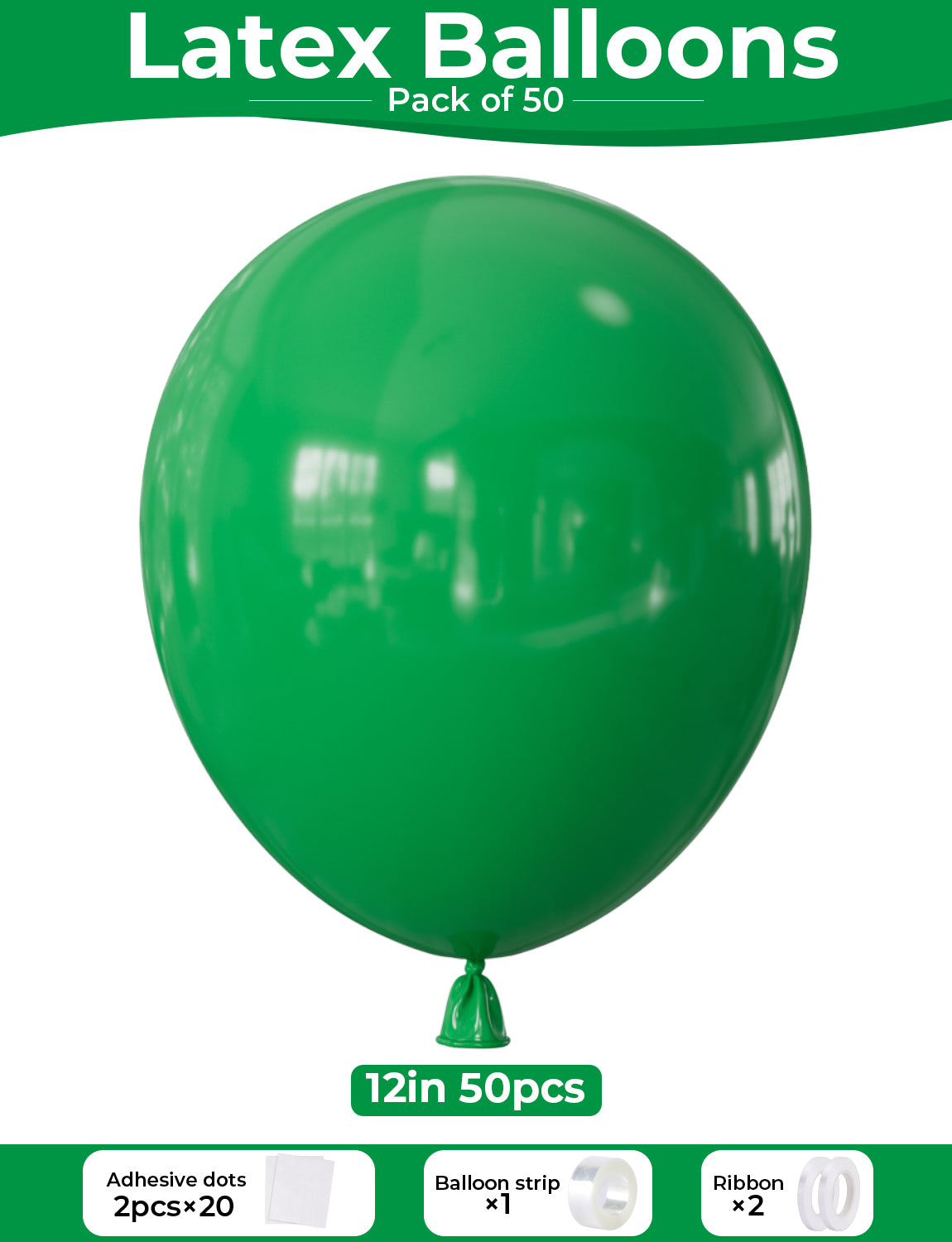 Adeyoo Green Balloons - 50 Pcs Green Latex Balloons 12 Inch Round Balloon with Ribbons, Strong Thicken Party Balloon for Birthday St. Patrick's Day Baby Shower Jungle Safari Theme Party Decorations