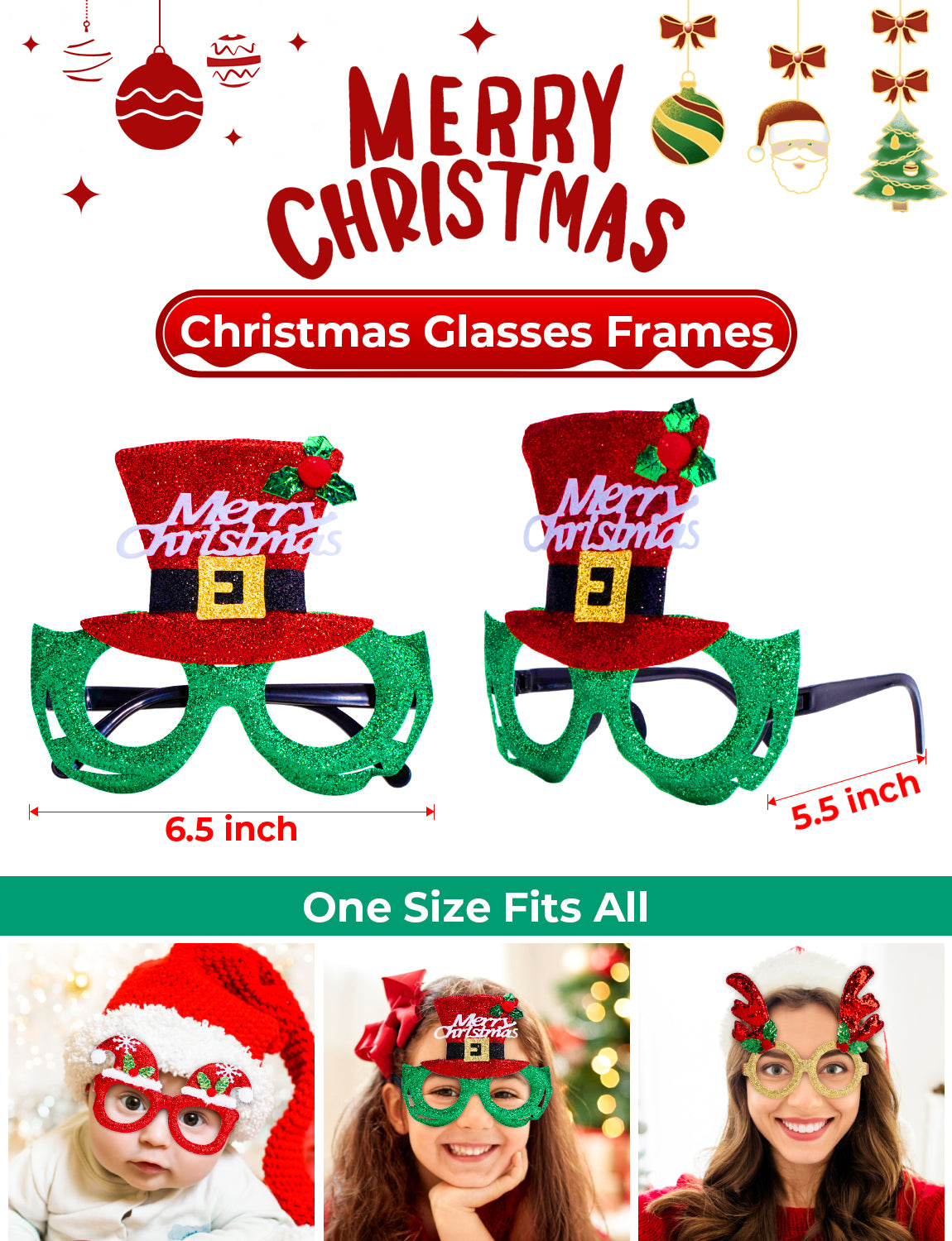 12Pcs Christmas Glasses,Glitter Holiday Glasses Frame Funny Xmas Glasses Novelty Costume Eyeglasses Christmas Decorations Accessories for Christmas Party Supplies Favors Photo Props