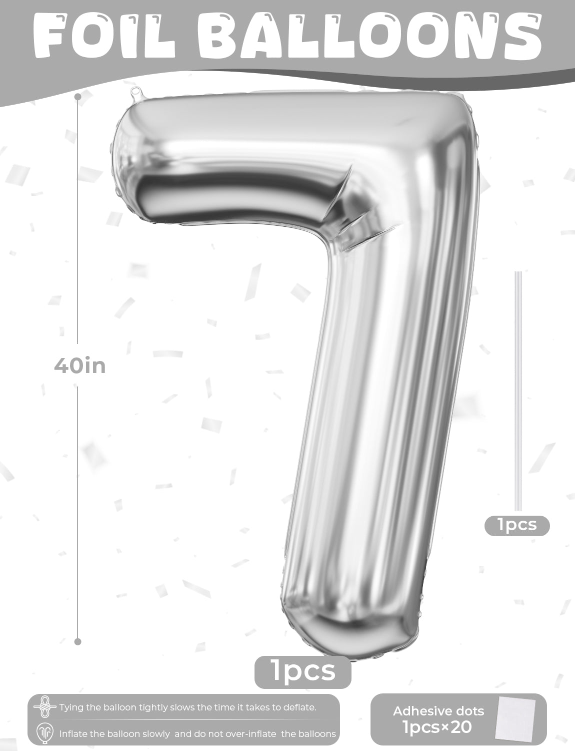 Silver Number 7 Balloon – 40 Inch Giant Foil Number Balloon, Silver Number Balloons for Men Women Boys Girls Birthday Graduation Anniversary Party Decorations
