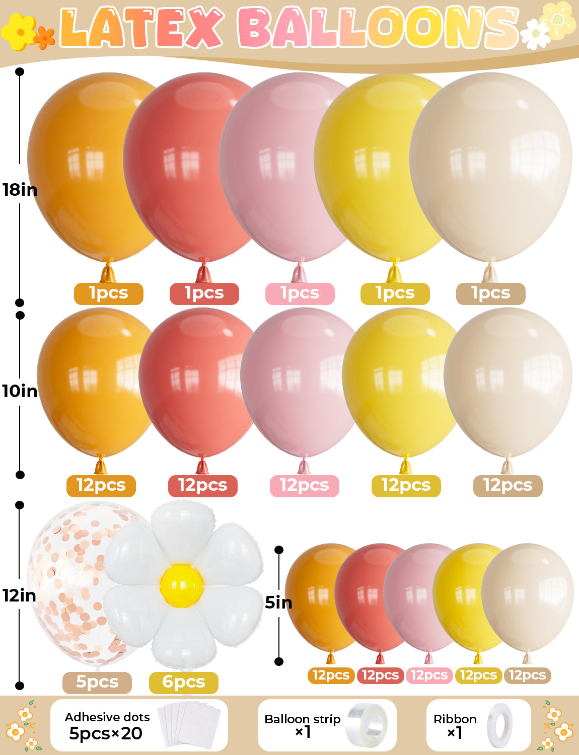 Adeyoo Boho Daisy Balloon Arch Garland Kit, 136Pcs Groovy Balloons Set with Pink Yellow Orange Nude Balloons, Daisy Flower Foil Balloons for Two Groovy Birthday Baby Shower Wedding Party Decorations