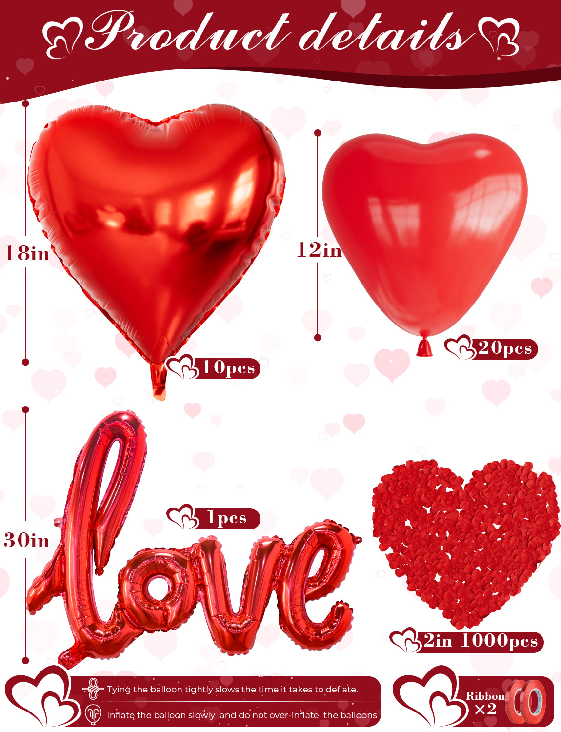 Adeyoo Anniversary Balloons Decorations,Happy Anniversary Banner,Red Heart Shaped Balloons,Large Love Balloons,Rose Petals,Latex Balloons for Romantic Nigh Anniversary Valentines Day Party Supplies