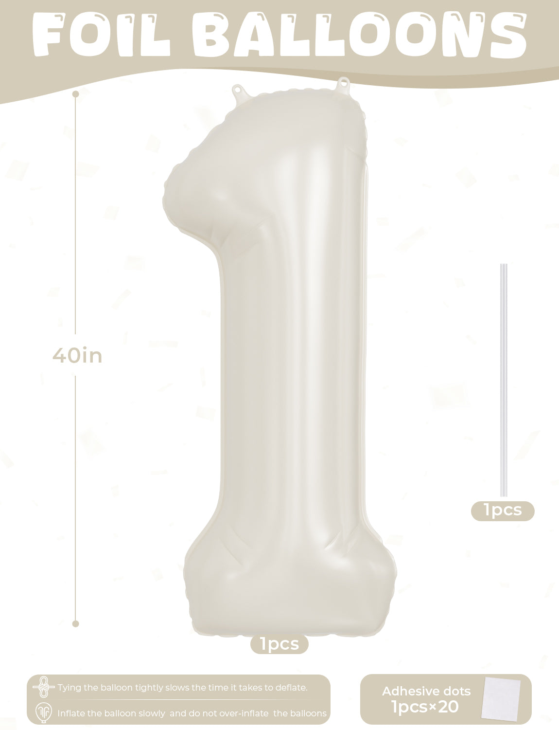 Adeyoo Cream Number 1 Balloons – 40 Inch Giant Foil Number Balloon, Light Cream Big Number Balloon for Birthday Anniversary Baby Shower Party Decorations