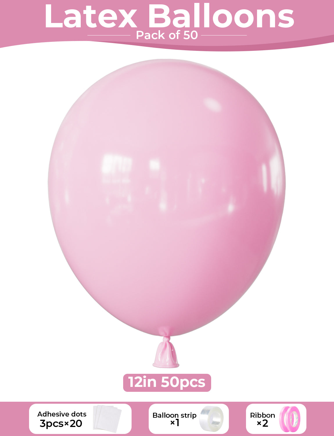 Adeyoo Light Pink Balloons Latex Balloons - 12 Inch Pastel Baby Pale Pink Latex Balloon, Bright Party Balloon with Ribbons for Baby Shower Gender Reveal Birthday Wedding Party Decorations, 50 Pcs
