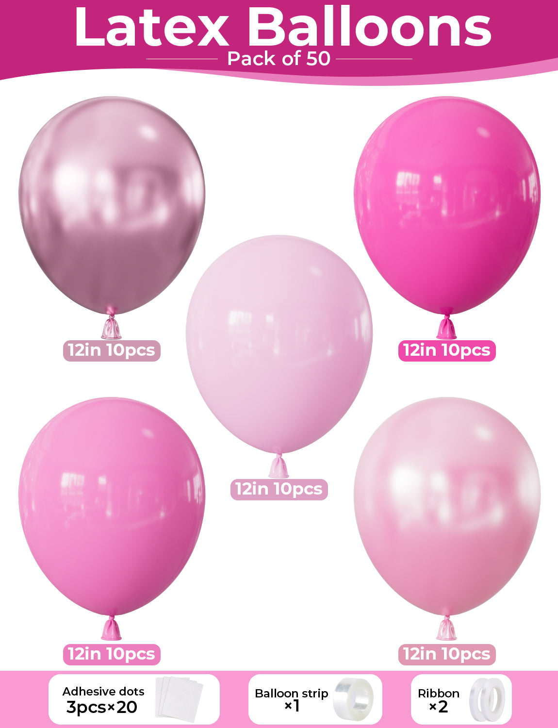 Adeyoo Pink Balloons Set - 12Inch Hot Baby Light Pink Metallic Pearl Pink Balloons Different Shades Balloon Bright Latex Balloon for Girl Women Birthday Baby Shower Wedding Princess Party Decorations
