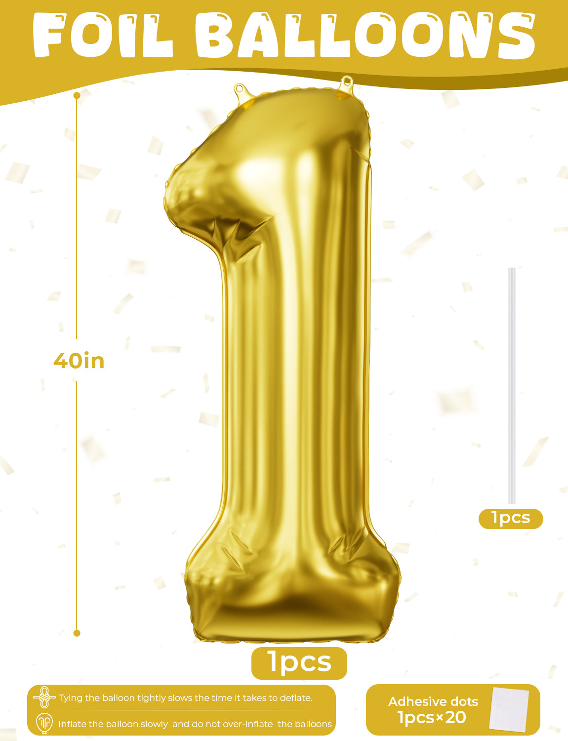 Gold Number 1 Balloon – 40 Inch Giant Foil Number Balloon, Large Gold Number Balloons for Men Women Boys Girls Birthday Graduation Anniversary Party Decorations