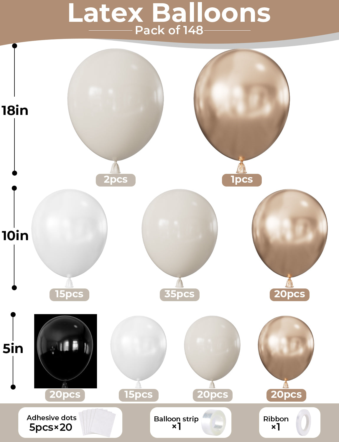 Beige Champagne Gold Balloon Arch Kit Garland - 148 White and Gold Balloon Arch with Metallic Champagne Clear Latex Balloons, Neutral Balloons for Boho Wedding Birthday Baby Shower Party Decorations