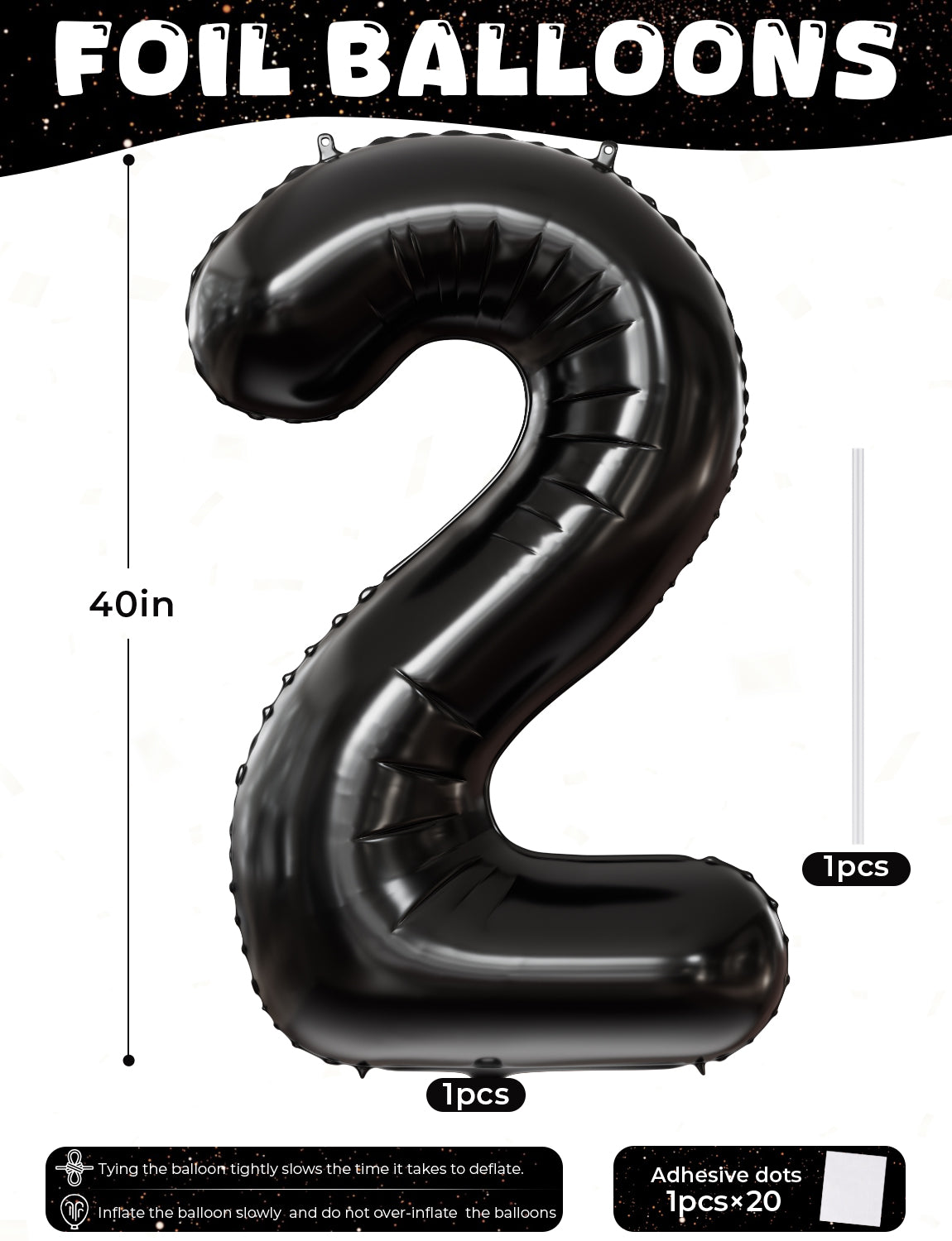 Adeyoo Black Number 2 Balloons – 40 Inch Giant Foil Number Balloon, Black Number Balloon for Men Women Boys Girls Birthday Graduation Anniversary Party Decorations