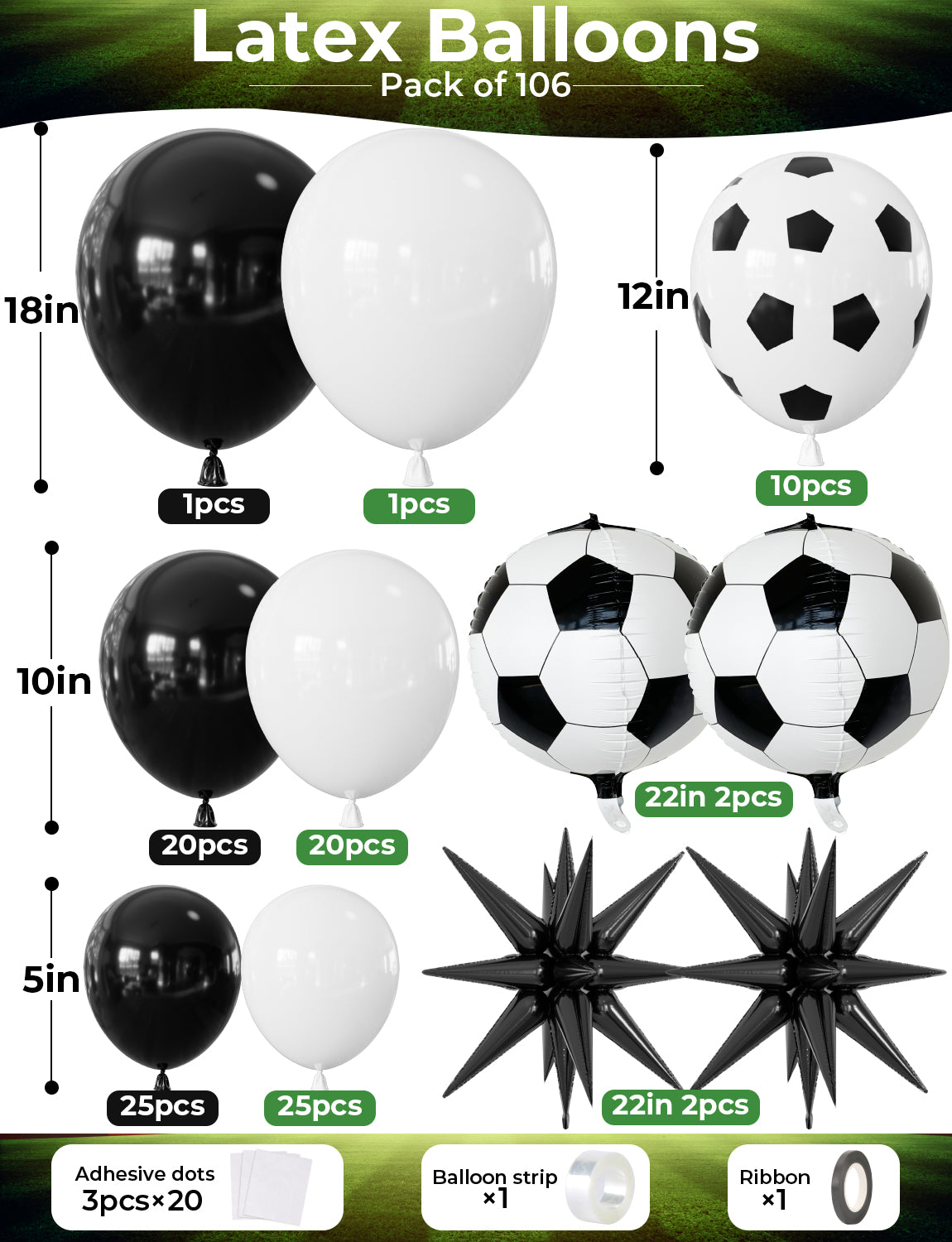 Adeyoo Football Balloon Arch Garland Kit - Black and White Balloons with Football Print Balloons, Soccer Explosion Star Foil Balloon for Birthday Soccer Theme World Cup Party Decorations