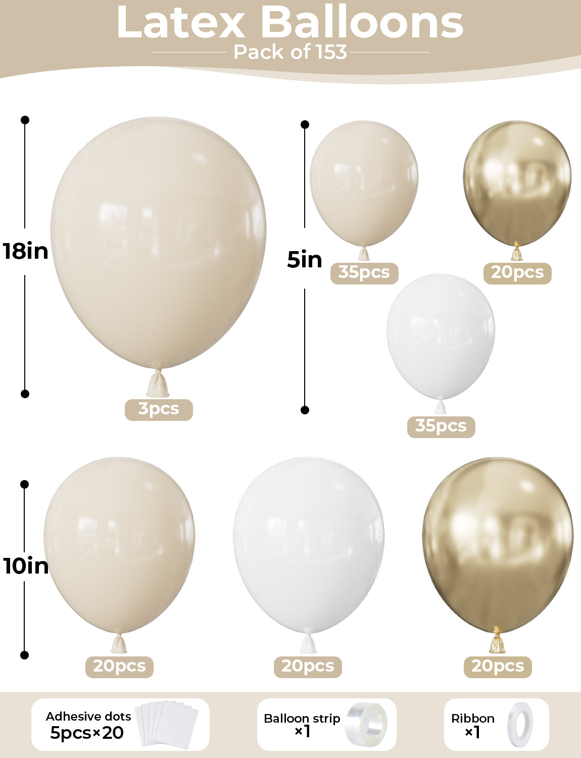 Adeyoo White Gold Balloon Arch Kit Garland - 153Pcs Beige Balloon Arch White and Gold Balloons with Cream Latex Balloons for Birthday Baby Shower Boho Wedding Engagement Gender Reveal Party Decoration