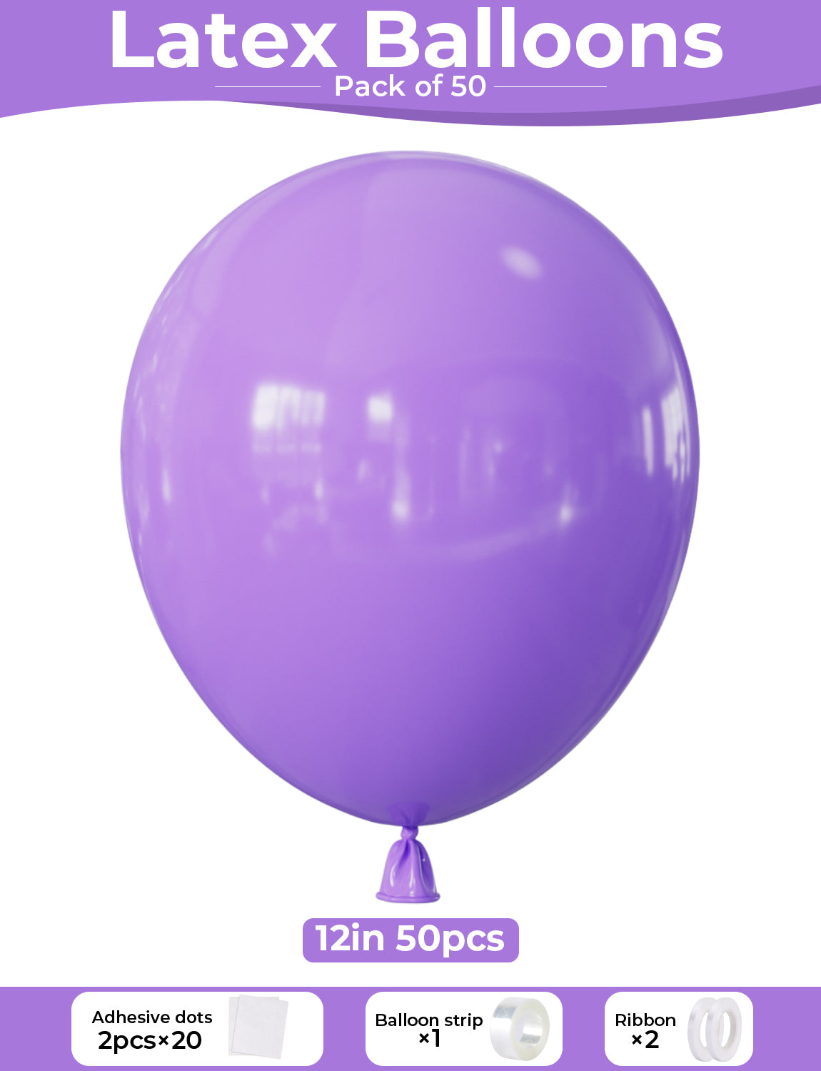 Adeyoo Light Purple Balloons - 50Pcs Purple Balloons, 12 Inch Round Lilac Balloon Bright Latex Party Balloon with Ribbons for Morhers Day Birthday Baby Shower Wedding Party Decorations