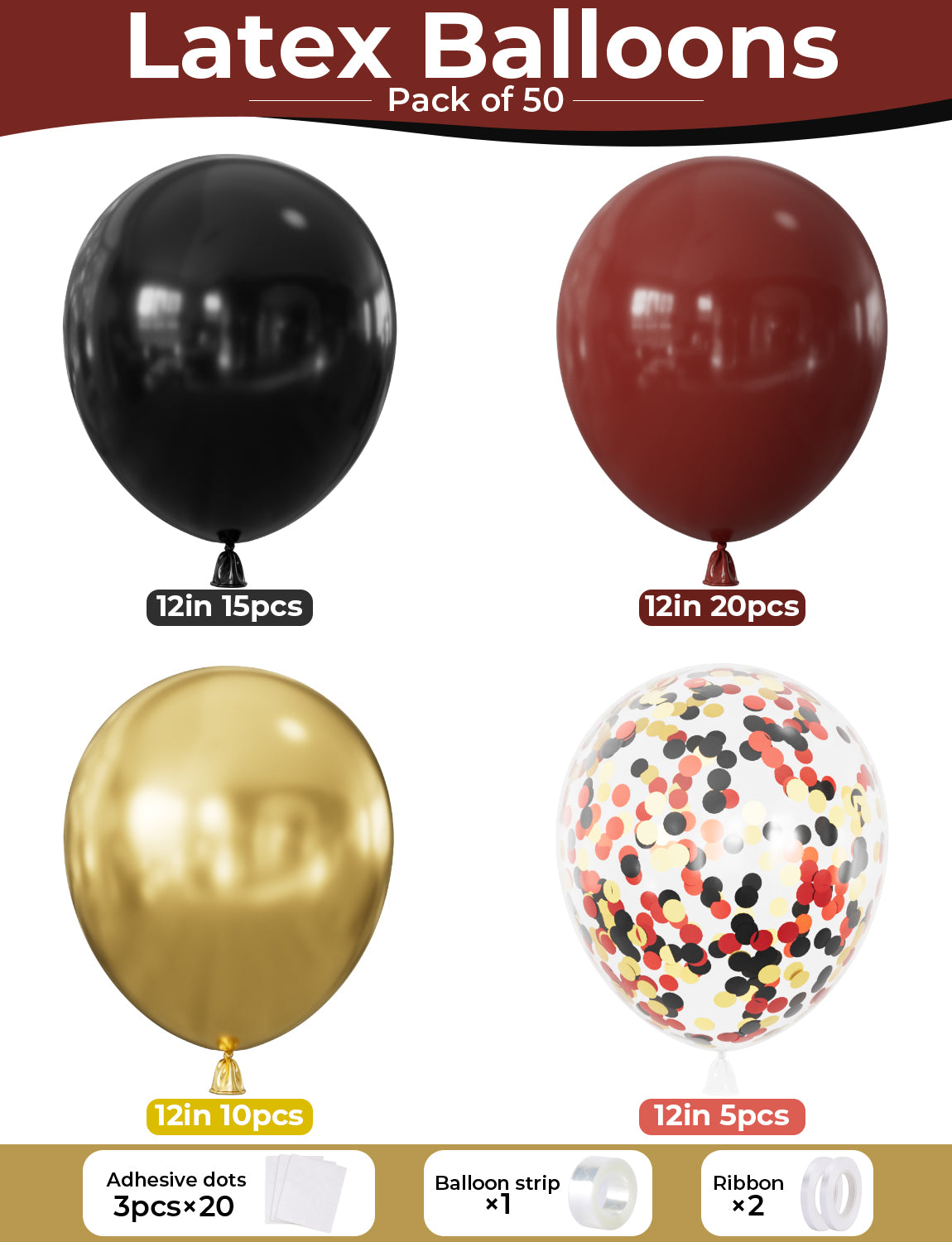 Adeyoo Black Burgundy Gold Balloons - 12 Inch Burgundy and Black Balloons with Gold Metallic Latex Balloon, Glitter Confetti Balloon for Wedding Baby Shower Birthday Anniversary Wine Party Decorations