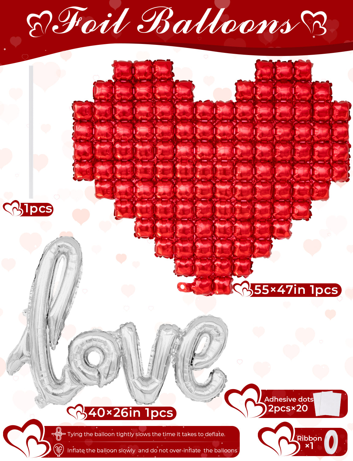 Love Balloons Decorations, 55 Inch Red Heart Balloons Silver Love Balloon Letters Large Foil Balloon for Bedroom Room Decor Wedding Anniversary Bridal Shower Engagement Party Supplies