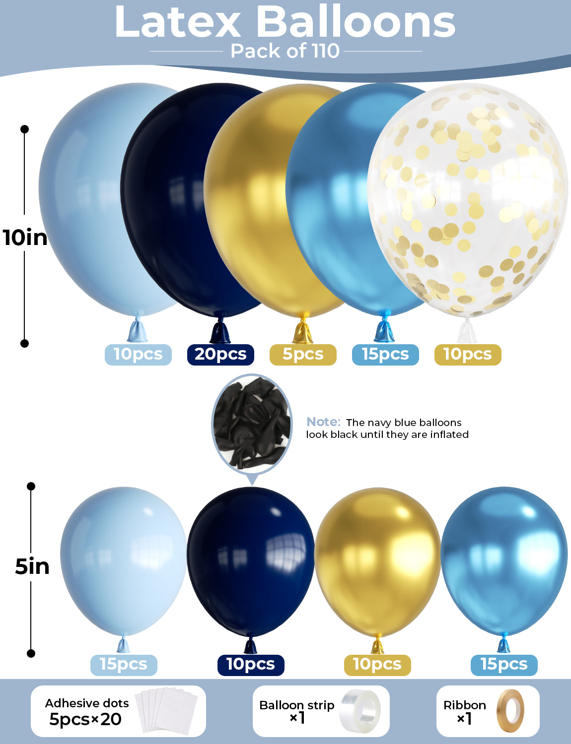 Adeyoo Navy Blue and Gold Balloon Arch Kit Garland - Blue Balloon Arch Kit, Navy and Gold Balloons with Confetti Latex Balloons for Birthday Baby Shower Wedding Graduation Space Party Decorations