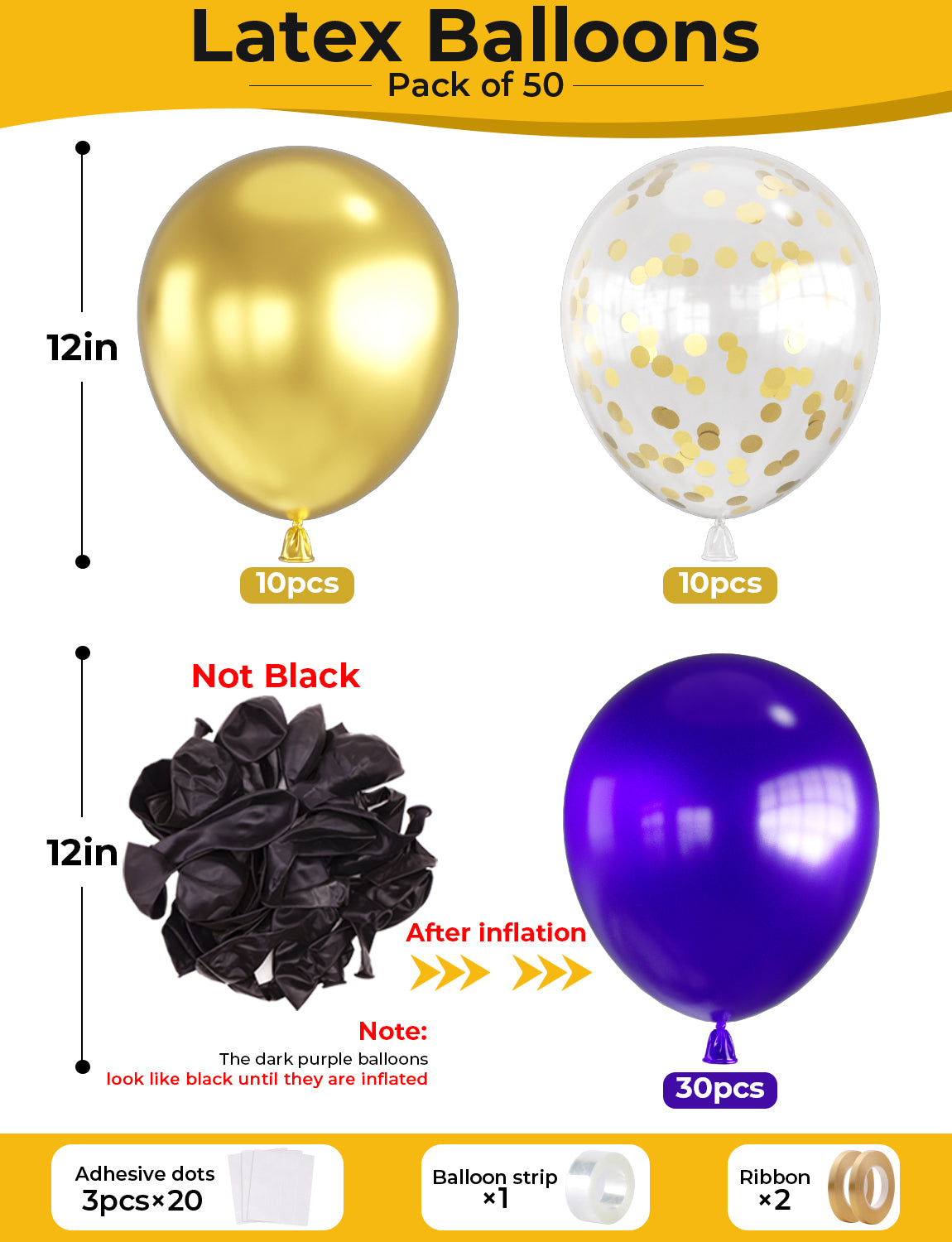 Adeyoo Purple and Gold Balloons, 12 Inch 50 Pcs Dark Purple Balloons Gold Metallic Balloon Glitter Confetti Balloon for Birthday Wedding Graduation Engagement Hen Party Decorations