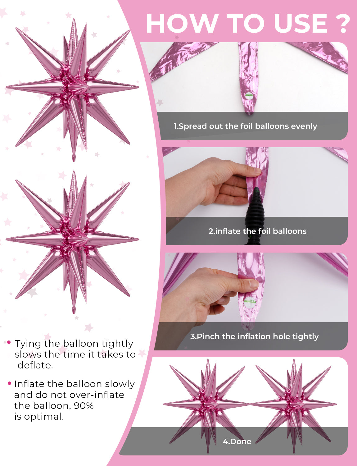 Star Balloons,8 Pcs Pink Starburst Balloons One-Piece 14-pointed Spiky Balloons Large Explosion Star Foil Balloons Cone Mylar Balloons for Girl Halloween Christmas Birthday Party Decorations