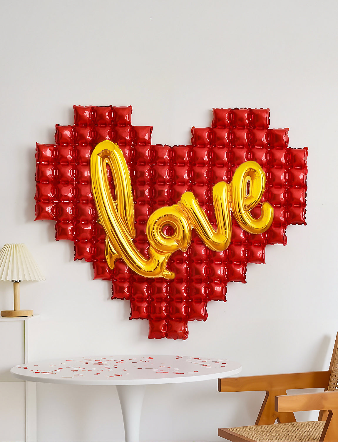 Heart Balloons and Love Balloons, 55 Inch Foil Balloon Set with Gold Love Banner, Red Heart Shaped Balloon for Wedding Anniversary Romantic Decorations Special Night Party Supplies