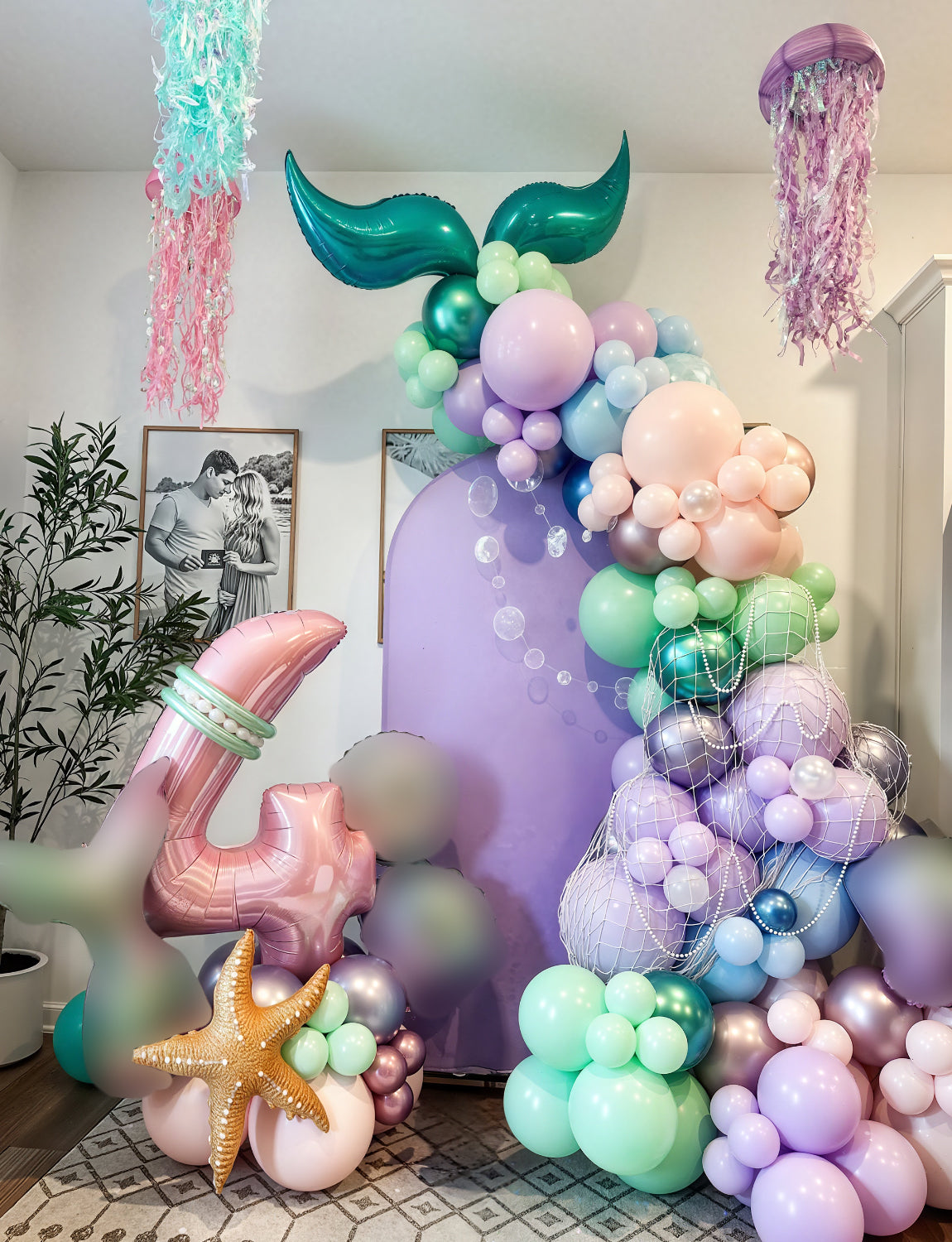 Adeyoo Mermaid Balloons - 12Inch Mermaid Party Balloons Purple Pink Teal Balloon Glitter Metallic Purple Green Latex Balloon for Girls Mermaid Birthday Baby Shower Sea Theme Party Decorations
