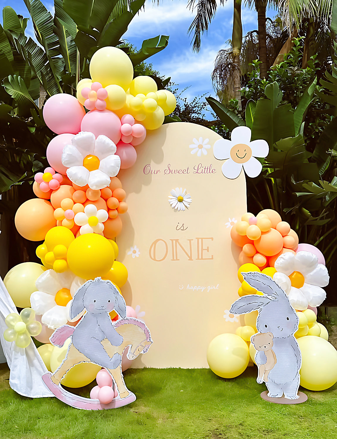 Adeyoo Boho Daisy Balloon Arch Garland Kit, 136Pcs Groovy Balloons Set with Pink Yellow Orange Nude Balloons, Daisy Flower Foil Balloons for Two Groovy Birthday Baby Shower Wedding Party Decorations